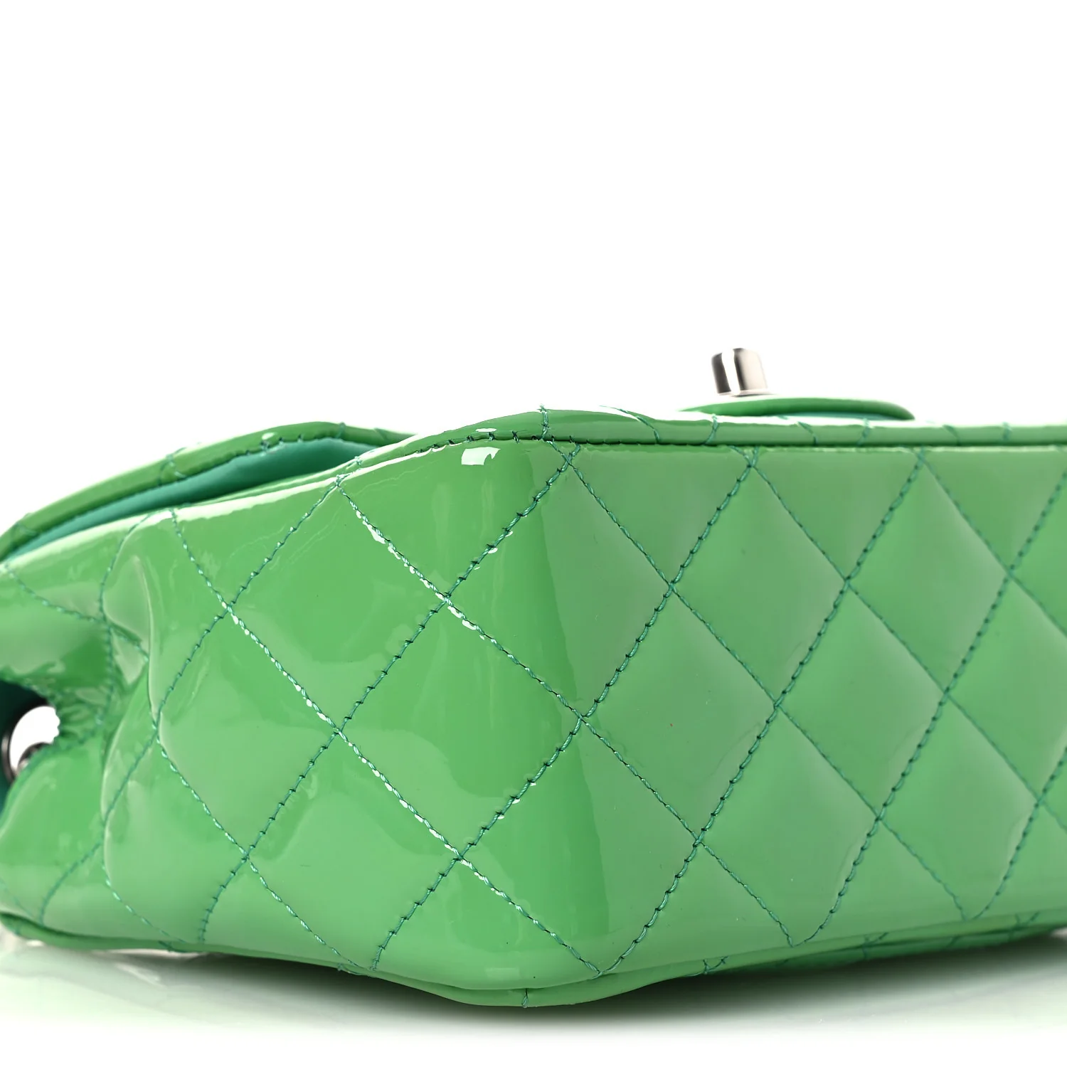 Patent Calfskin Quilted Mini Square Flap Green - Image 9
