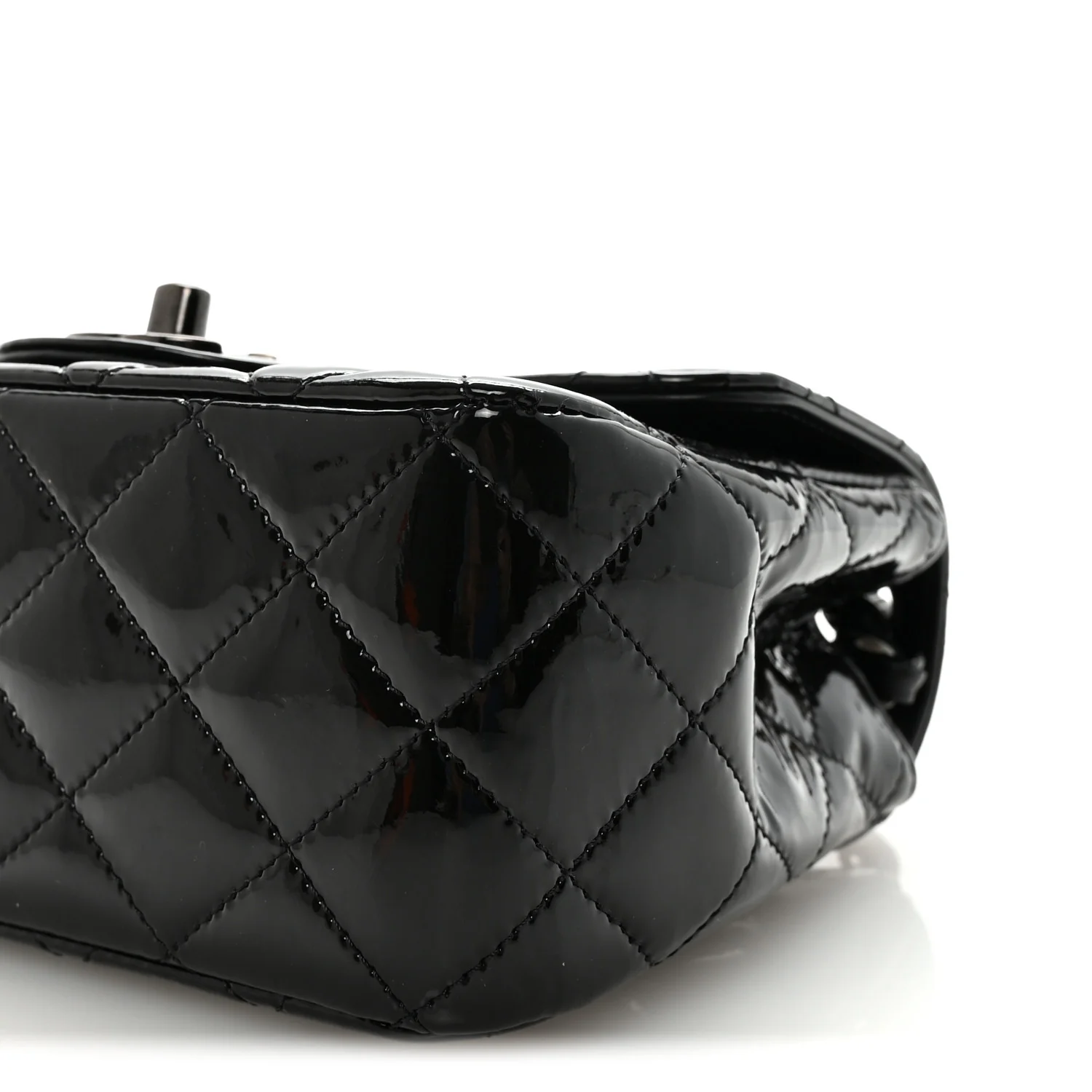 Patent Calfskin Quilted Mini Square Flap So Black - Image 10