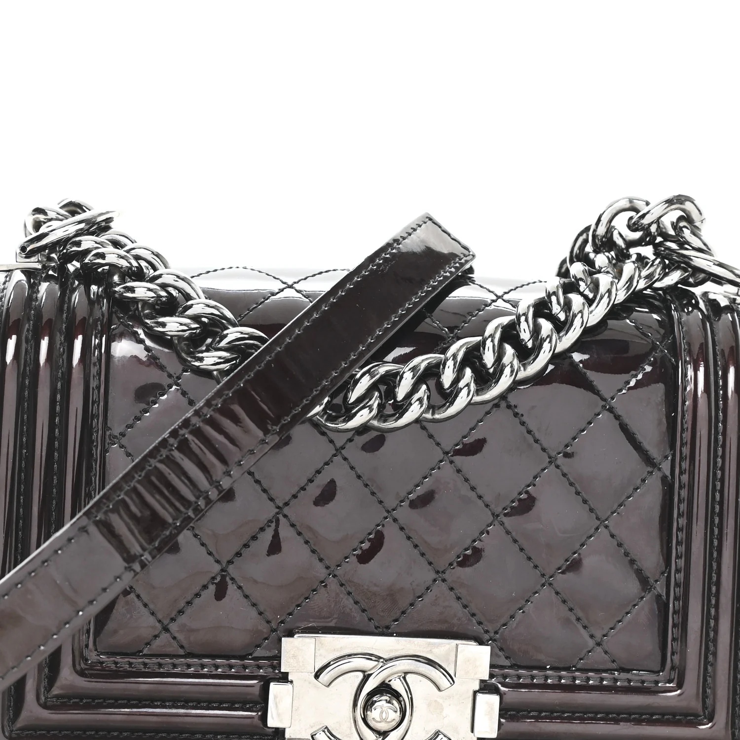 Patent Calfskin Quilted Small Boy Flap Burgundy - Image 8