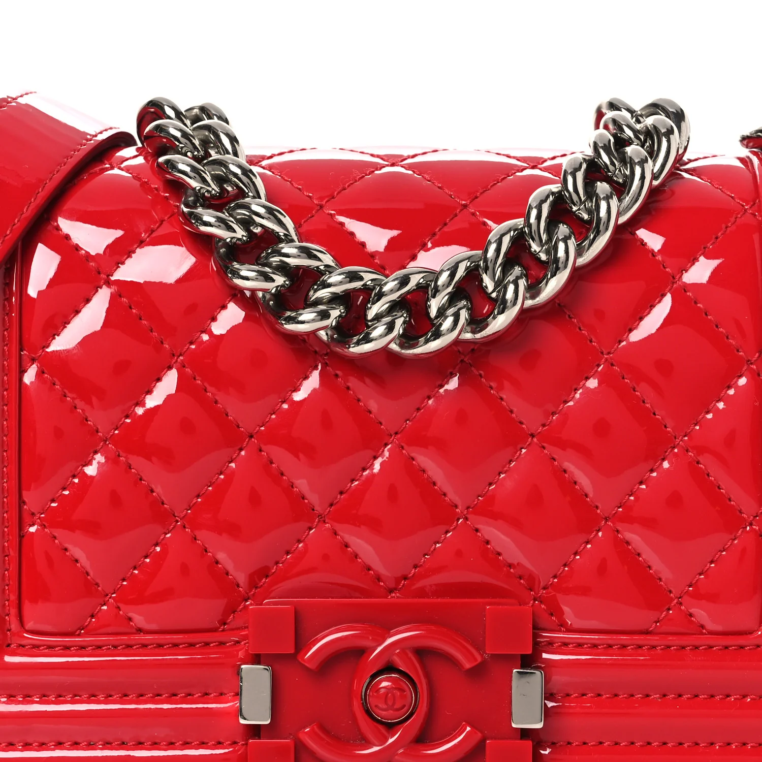 Patent Calfskin Quilted Small Plexiglass Boy Flap Red - Image 7