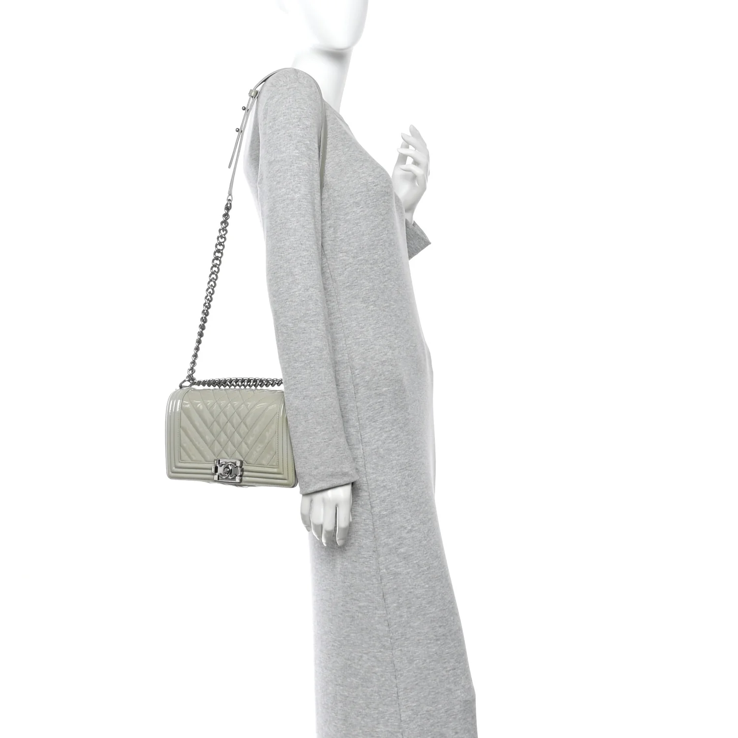 Patent Chevron Quilted Medium Boy Flap Grey - Image 2