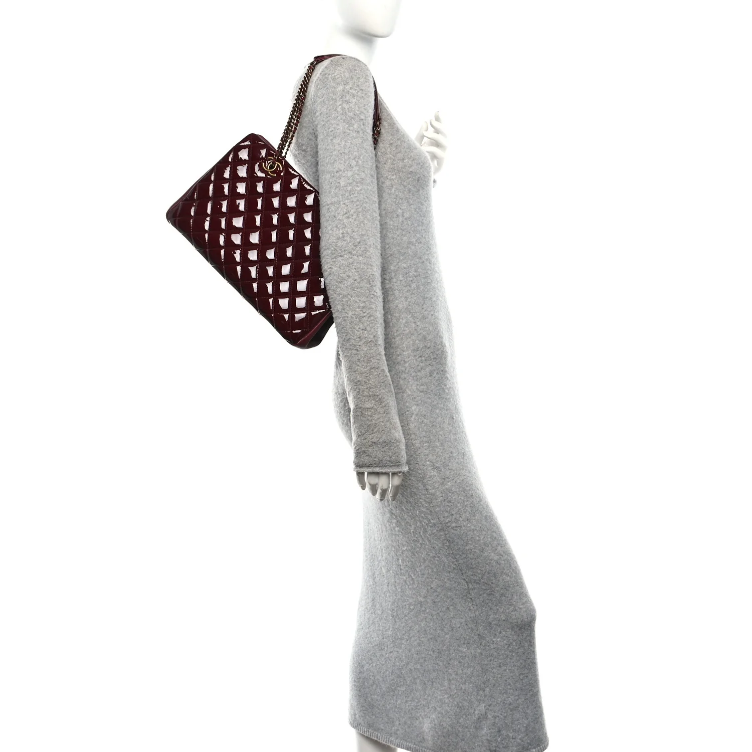 Patent Goatskin Quilted Small CC Eyelet Tote Burgundy - Image 2