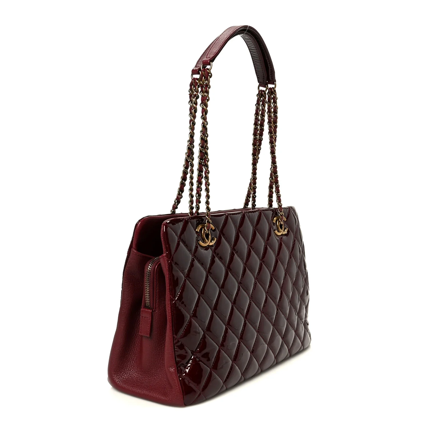 Patent Goatskin Quilted Small CC Eyelet Tote Burgundy - Image 3