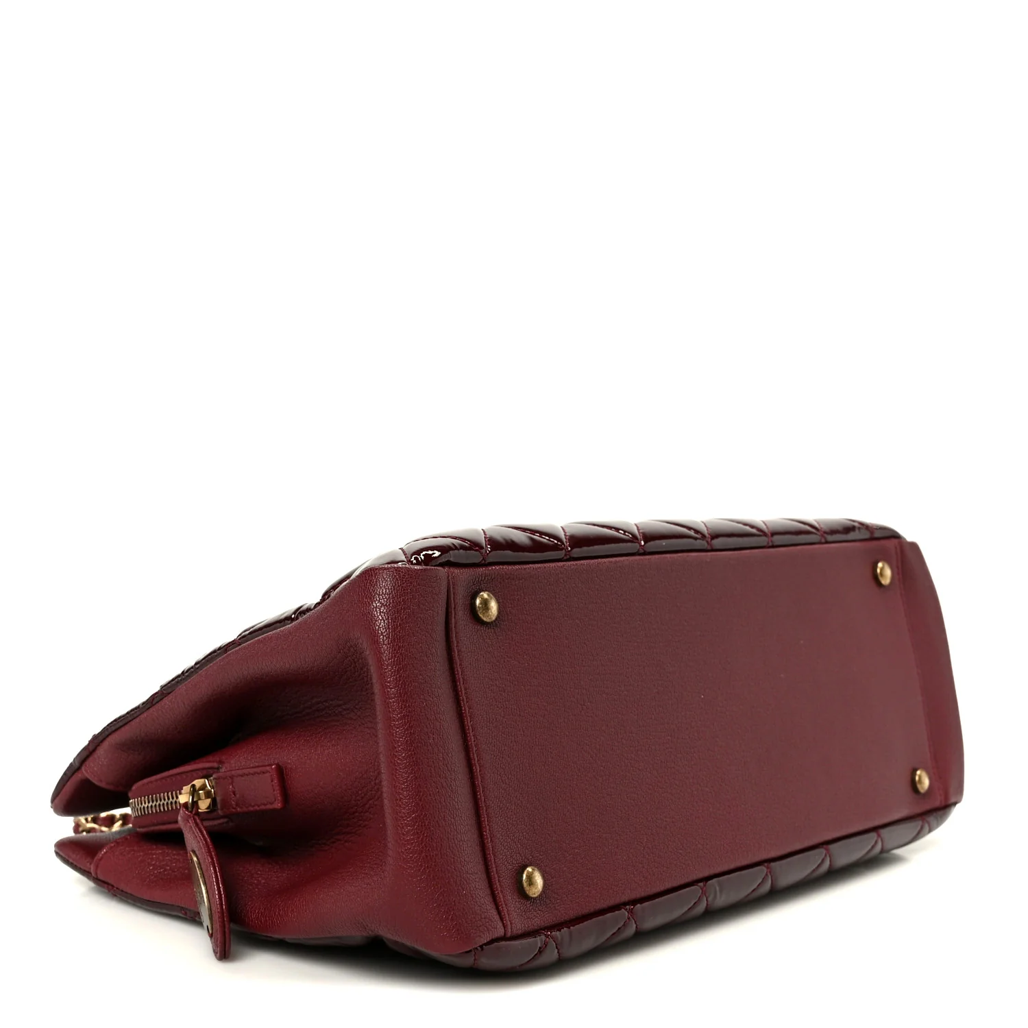 Patent Goatskin Quilted Small CC Eyelet Tote Burgundy - Image 4