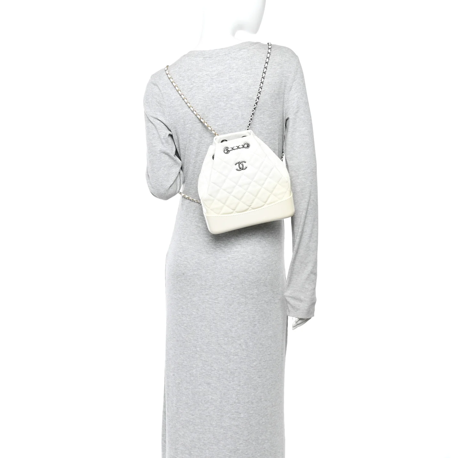 Patent Goatskin Quilted Small Gabrielle Backpack White - Image 3
