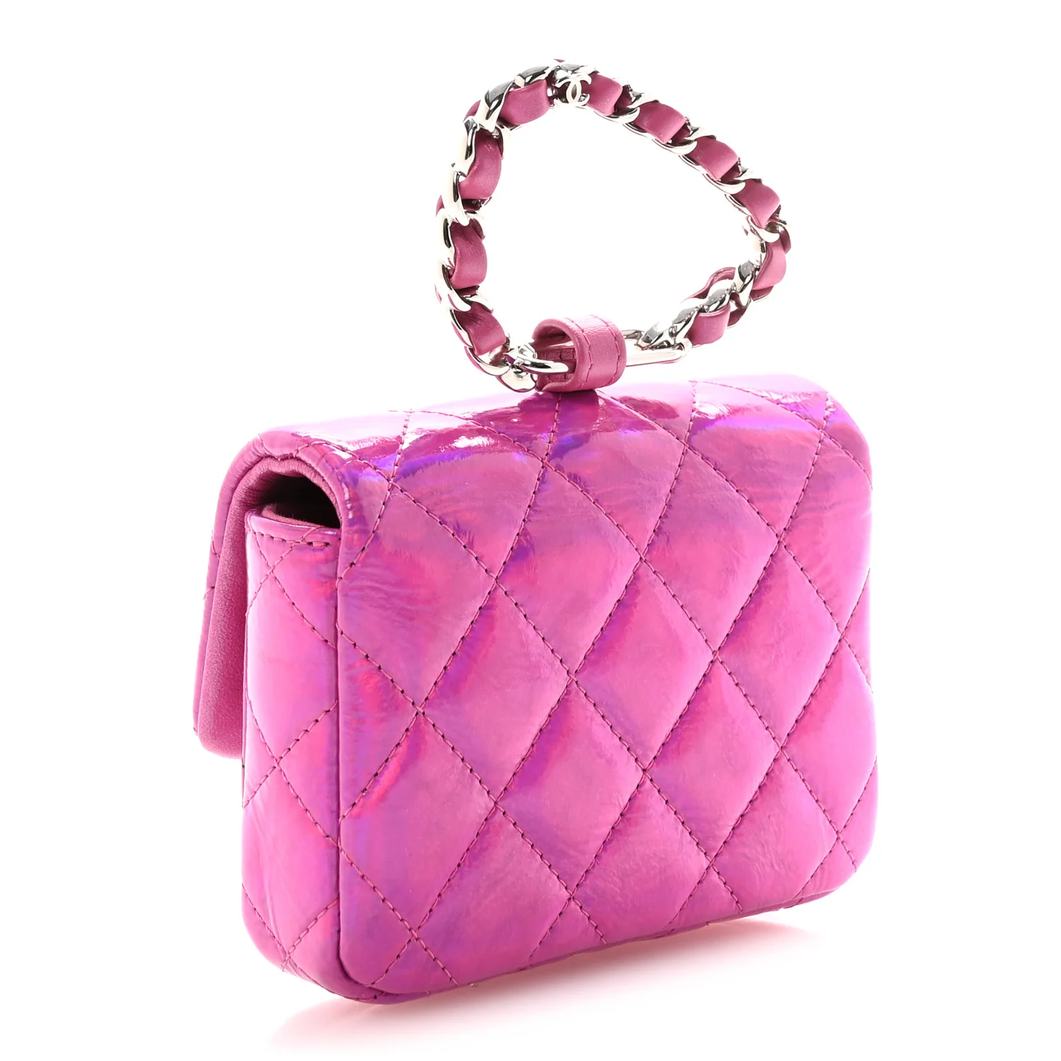 Patent Lambskin Quilted CC Hook Card Holder Pink - Image 2