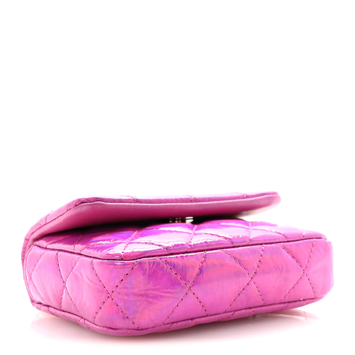 Patent Lambskin Quilted CC Hook Card Holder Pink - Image 3