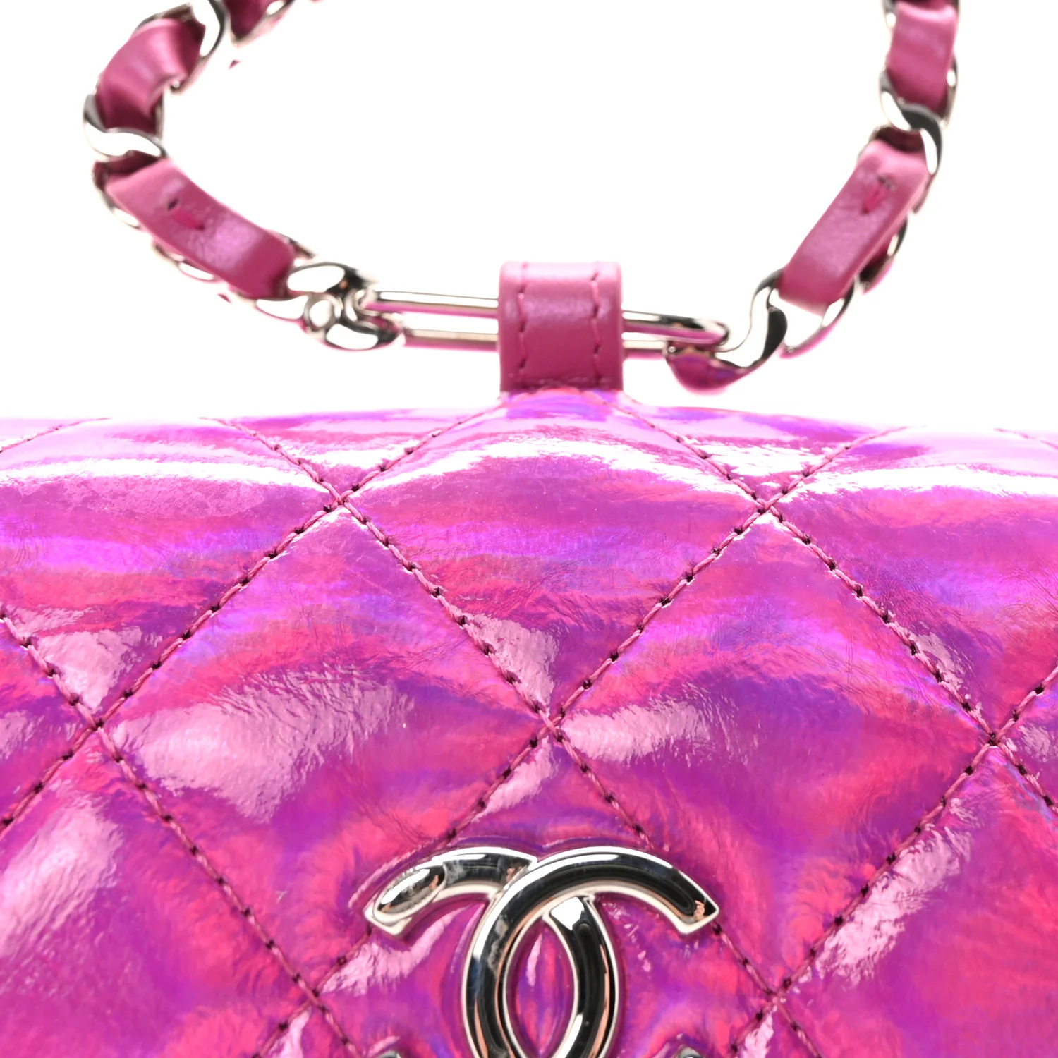 Patent Lambskin Quilted CC Hook Card Holder Pink - Image 8
