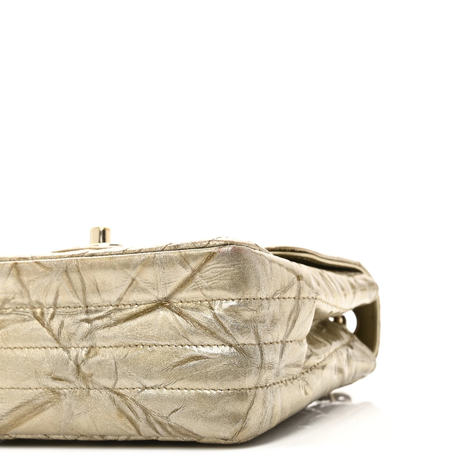 Patent Metallic Crumpled Calfskin Chevron Quilted Mini Square Flap Gold - Image 10
