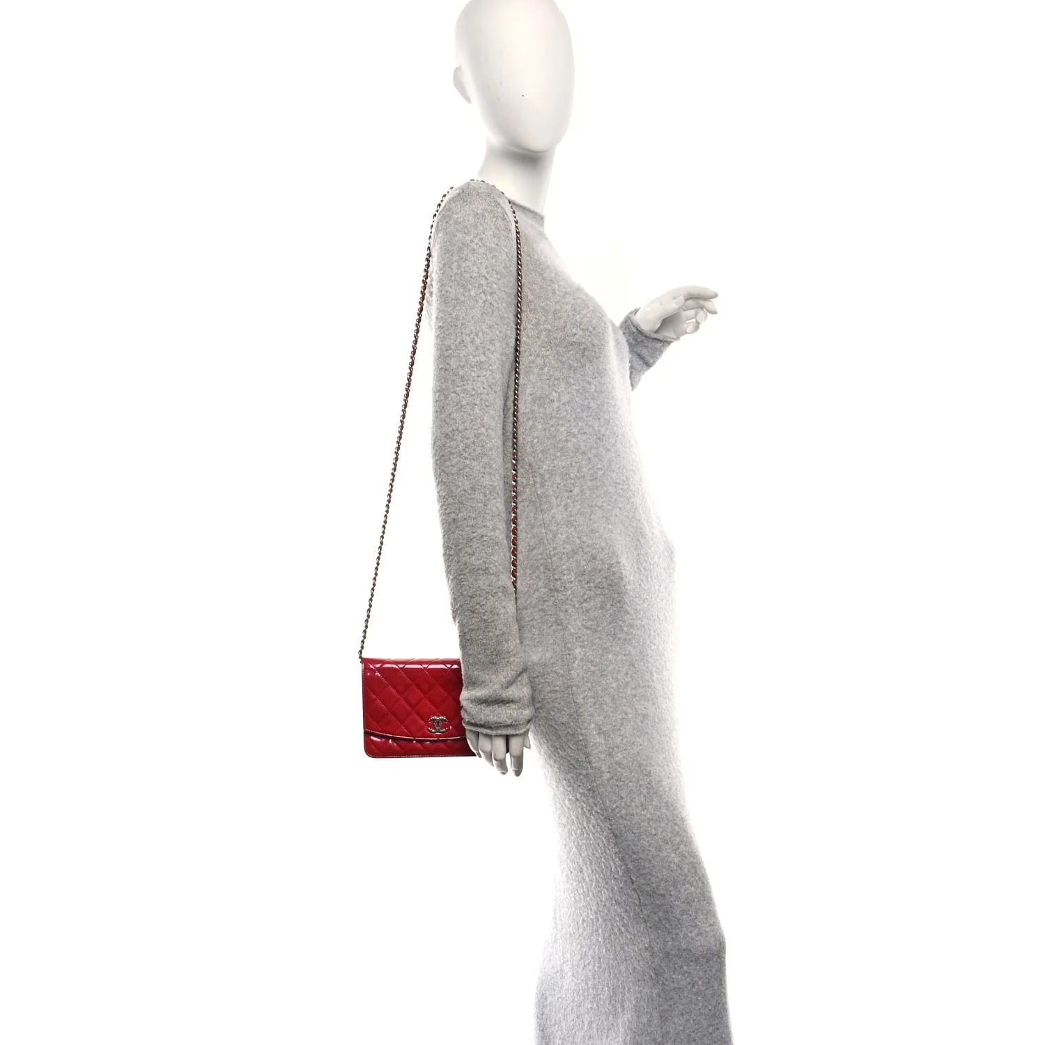 Patent Quilted Brilliant Wallet On Chain WOC Red - Image 2