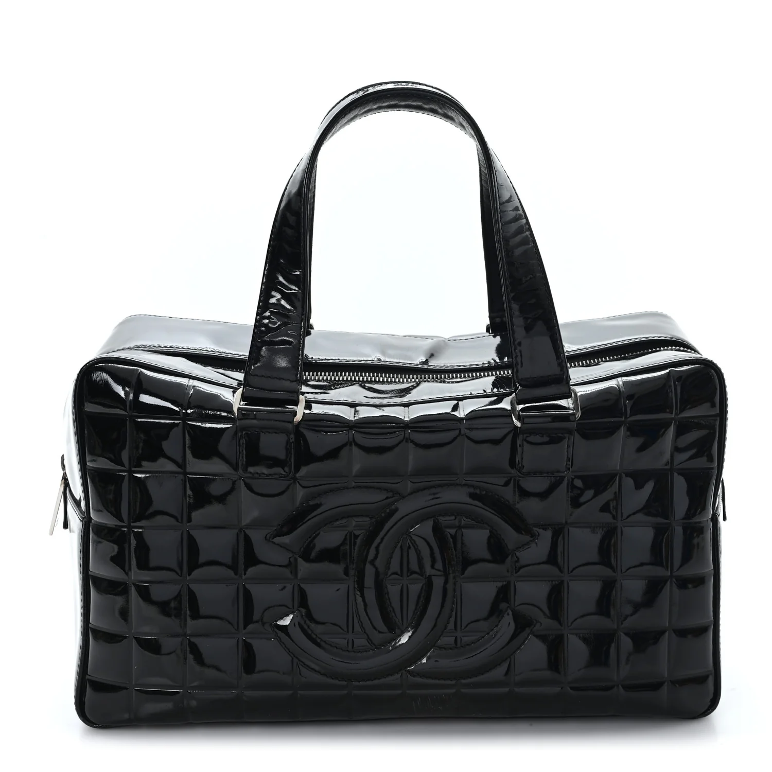 Patent Quilted Chocolate Bar Bowler Black