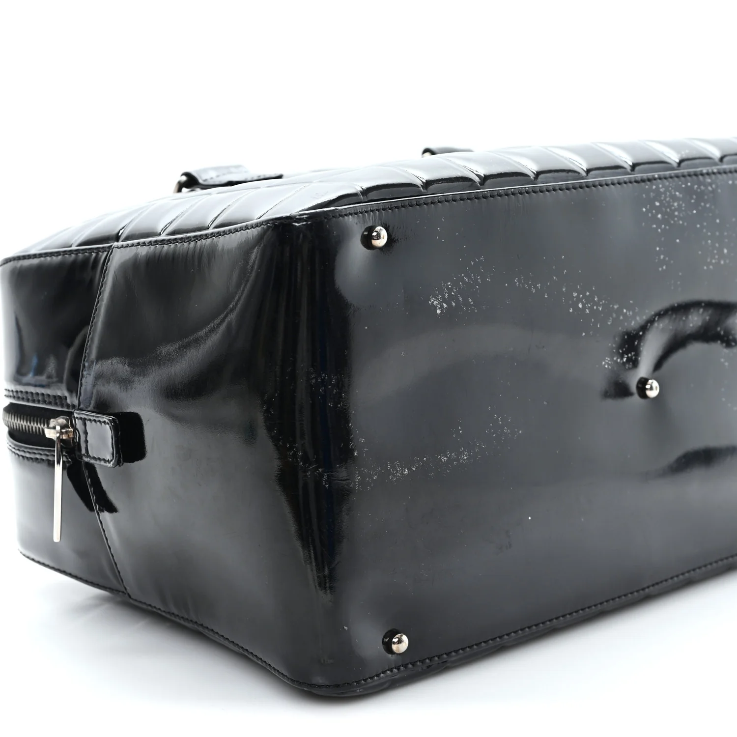 Patent Quilted Chocolate Bar Bowler Black - Image 9