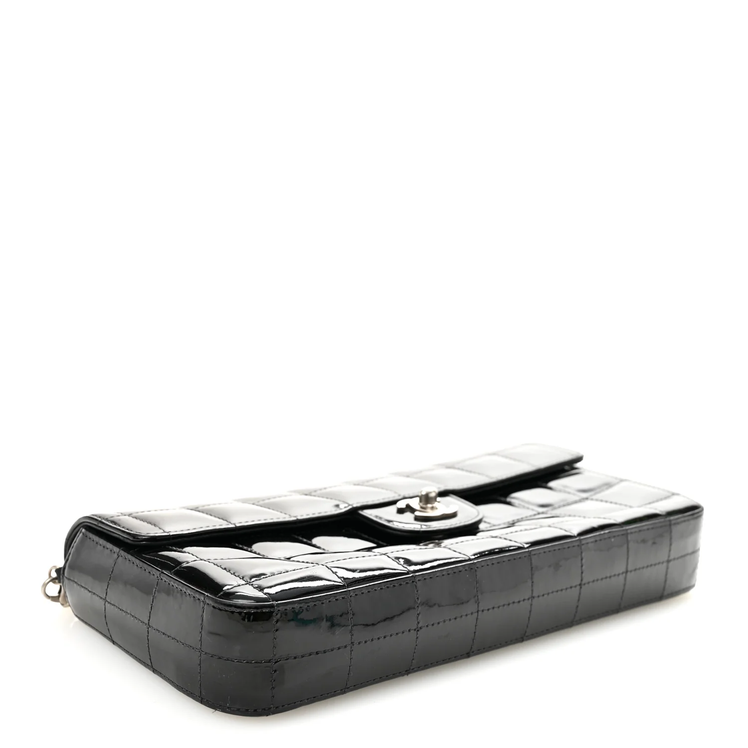 Patent Quilted East West Chocolate Bar Flap Black - Image 4