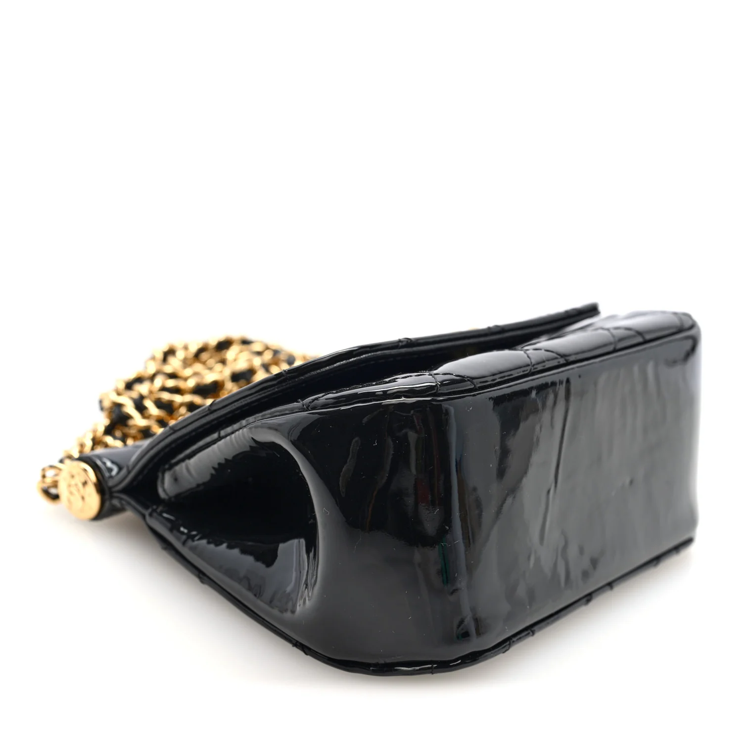 Patent Quilted Frame Clutch Flap With Chain Black - Image 4