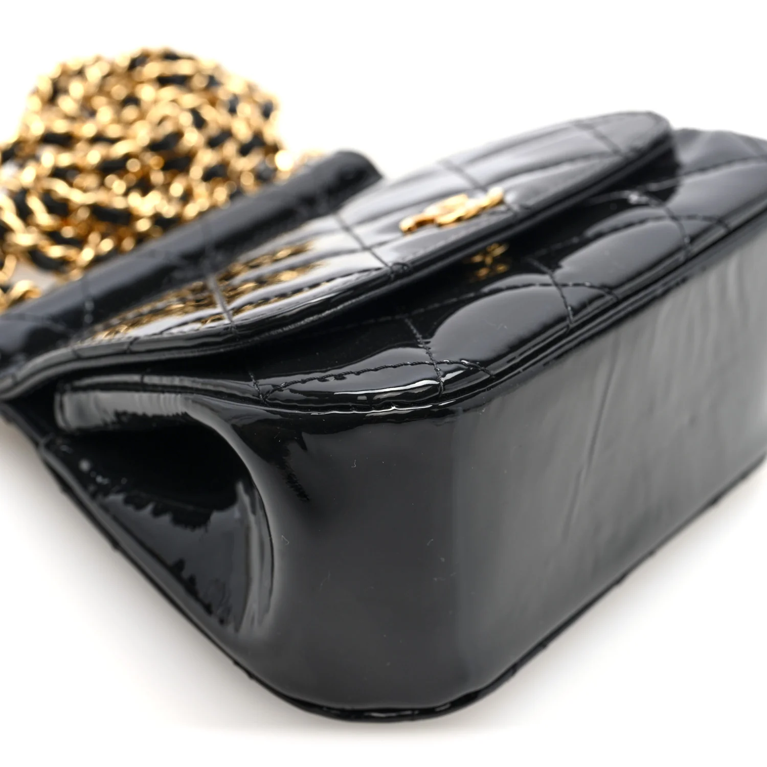 Patent Quilted Frame Clutch Flap With Chain Black - Image 9