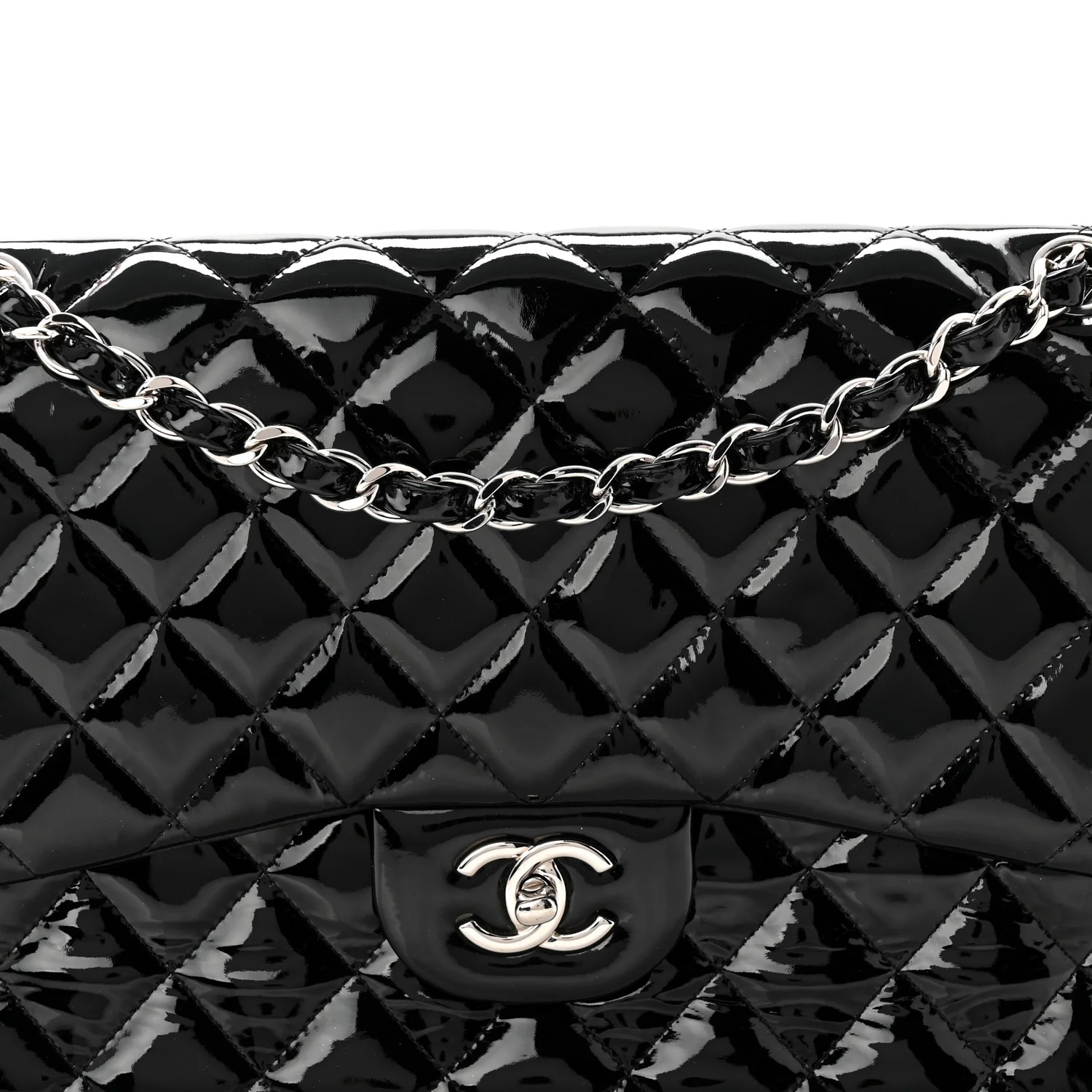 Patent Quilted Jumbo Double Flap Black - Image 8