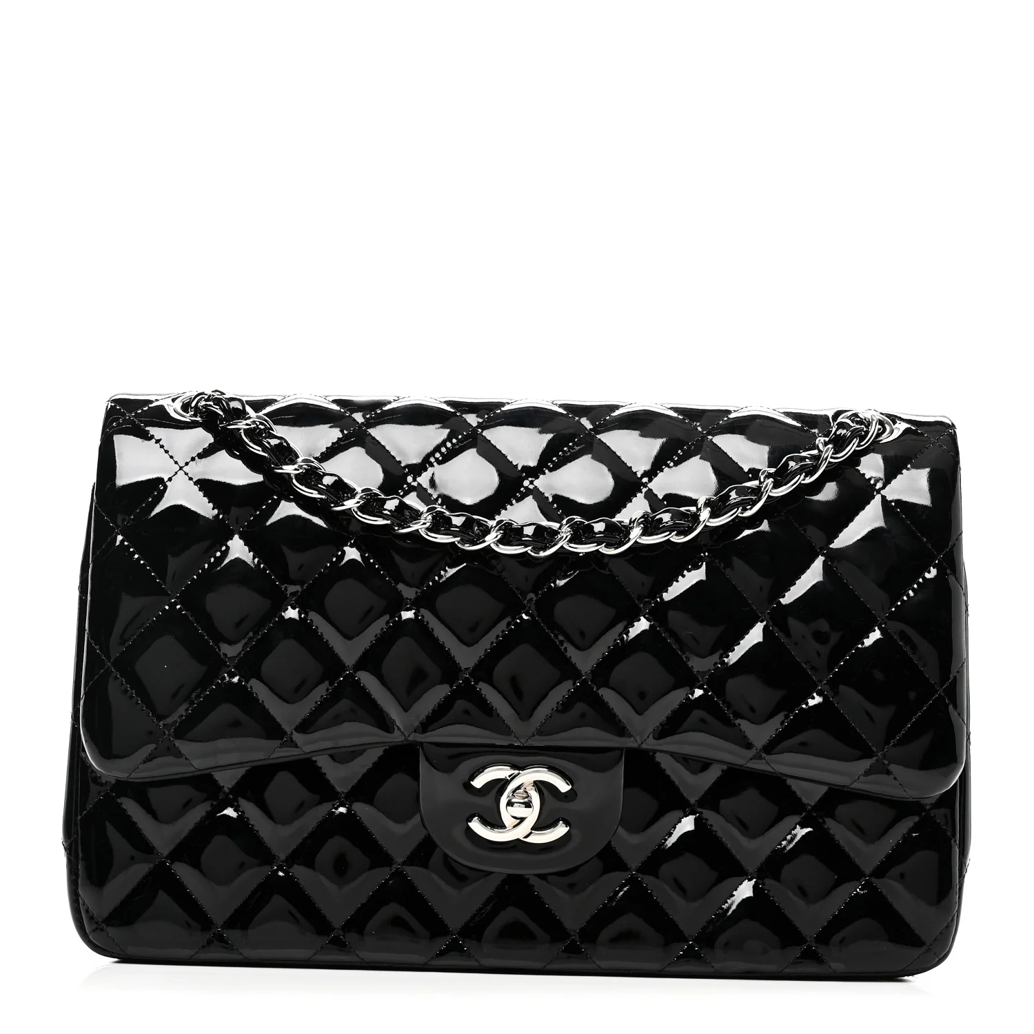Patent Quilted Jumbo Double Flap Black