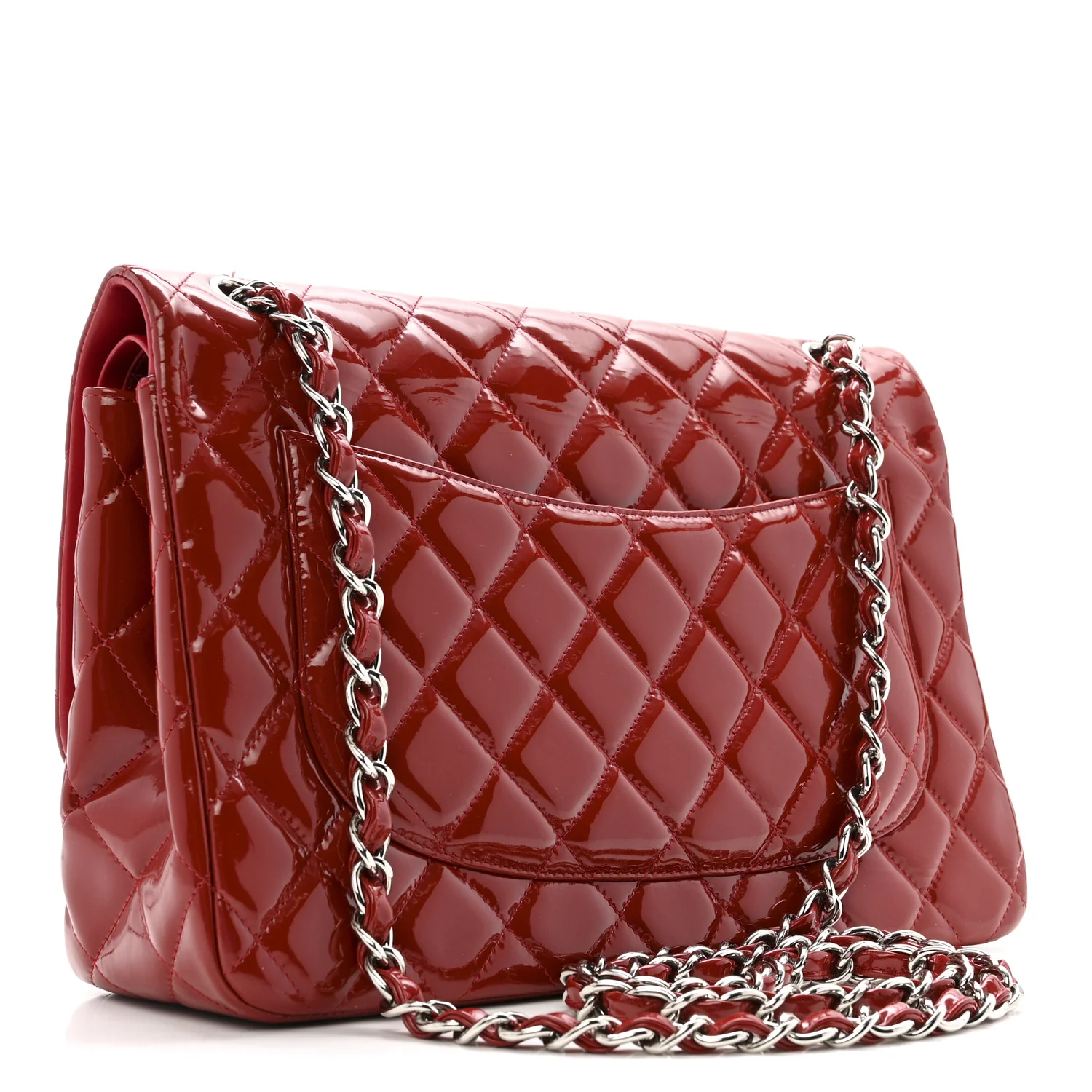 Patent Quilted Jumbo Double Flap Dark Red - Image 3