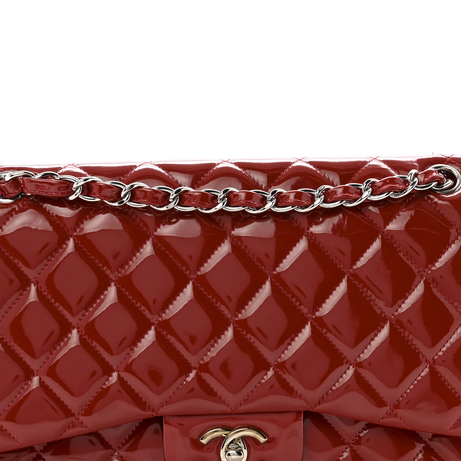 Patent Quilted Jumbo Double Flap Dark Red - Image 8