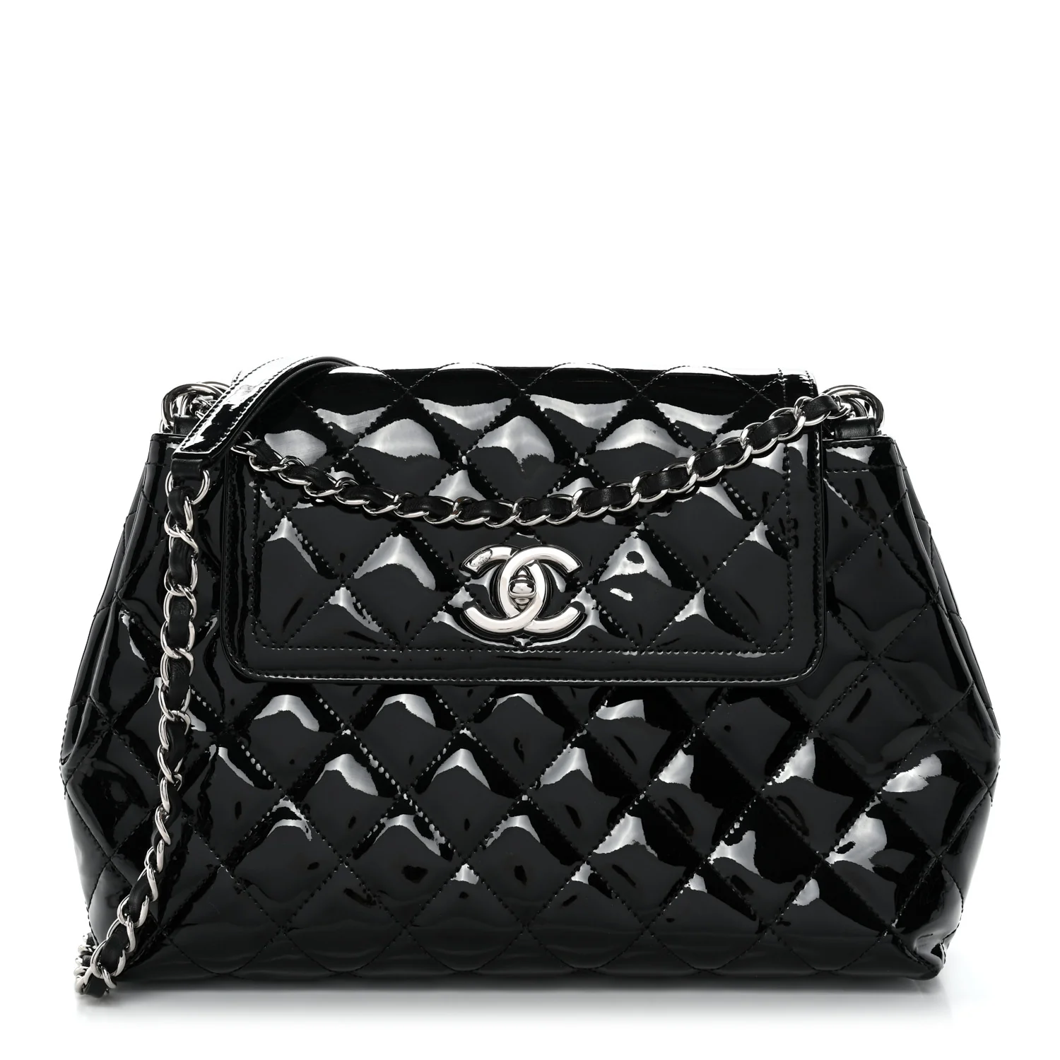 Patent Quilted Large Coco Shine Accordion Flap Black