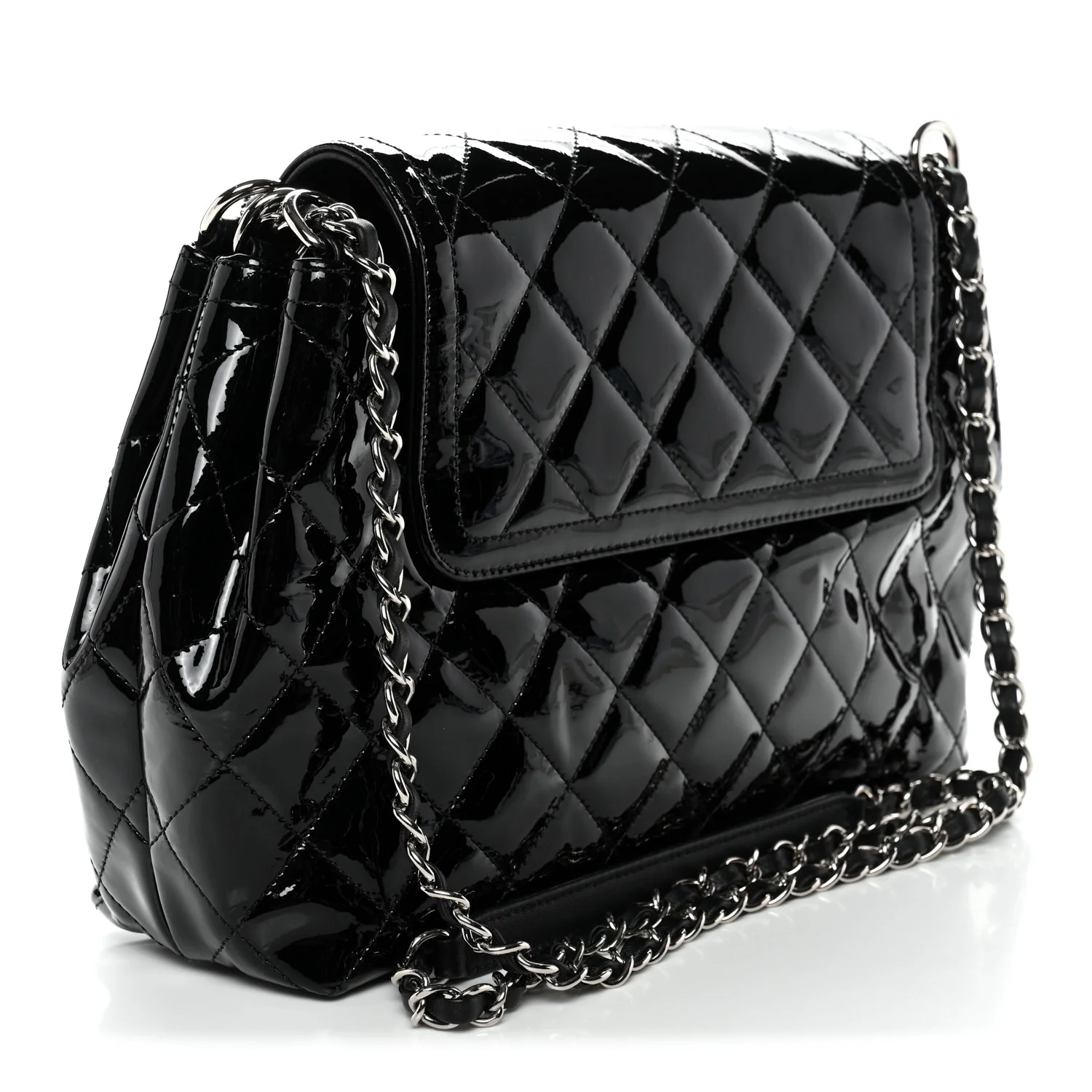 Patent Quilted Large Coco Shine Accordion Flap Black - Image 3
