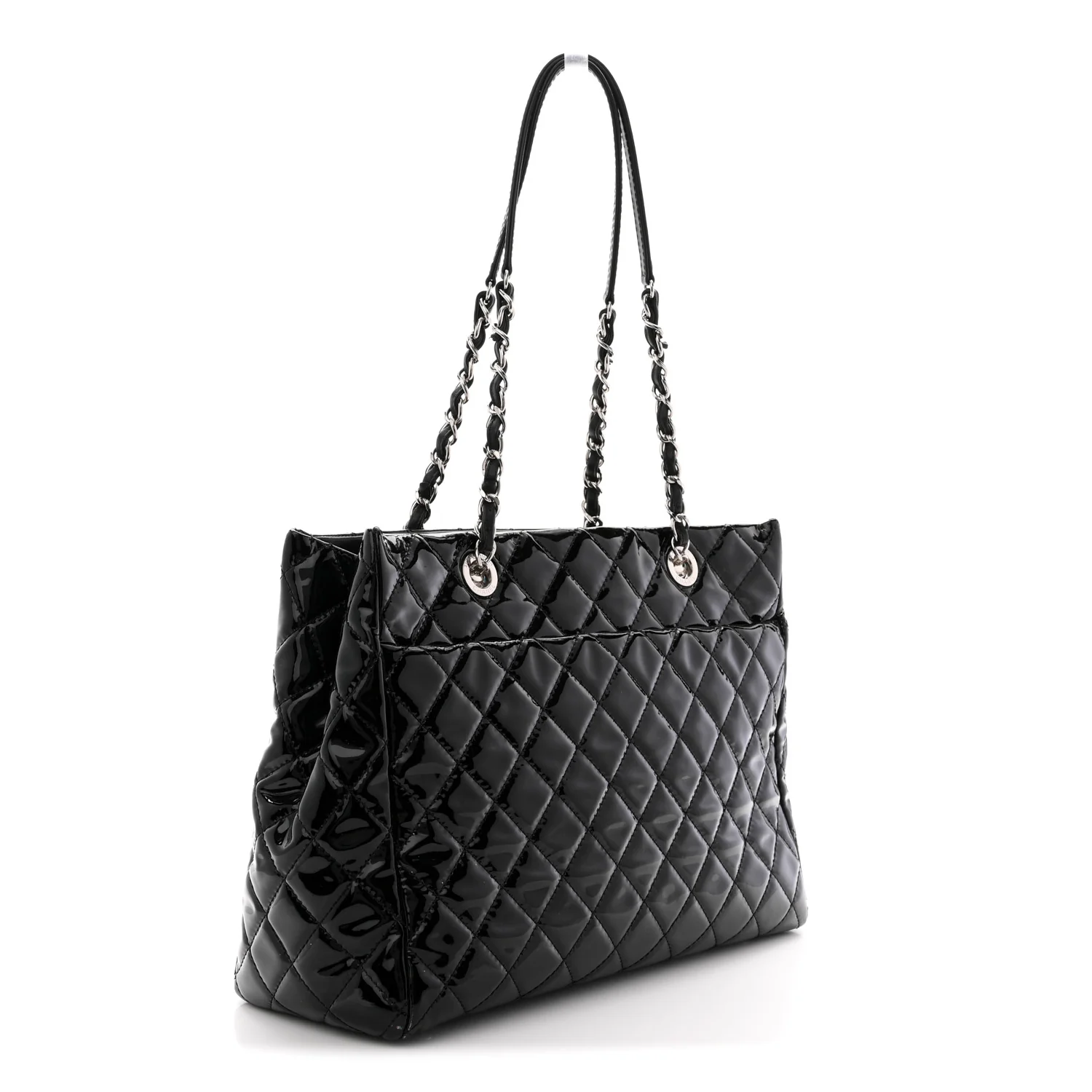 Patent Quilted Large Coco Shine Shopping Tote Black - Image 3