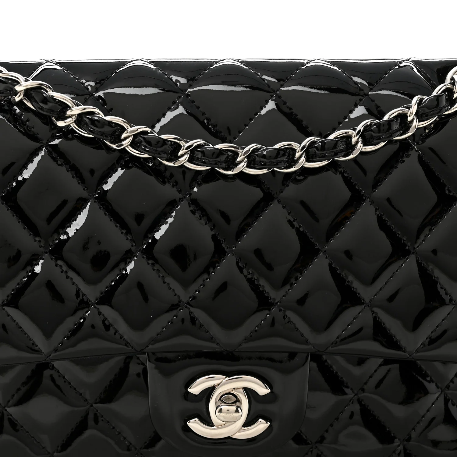 Patent Quilted Medium Double Flap Black - Image 8