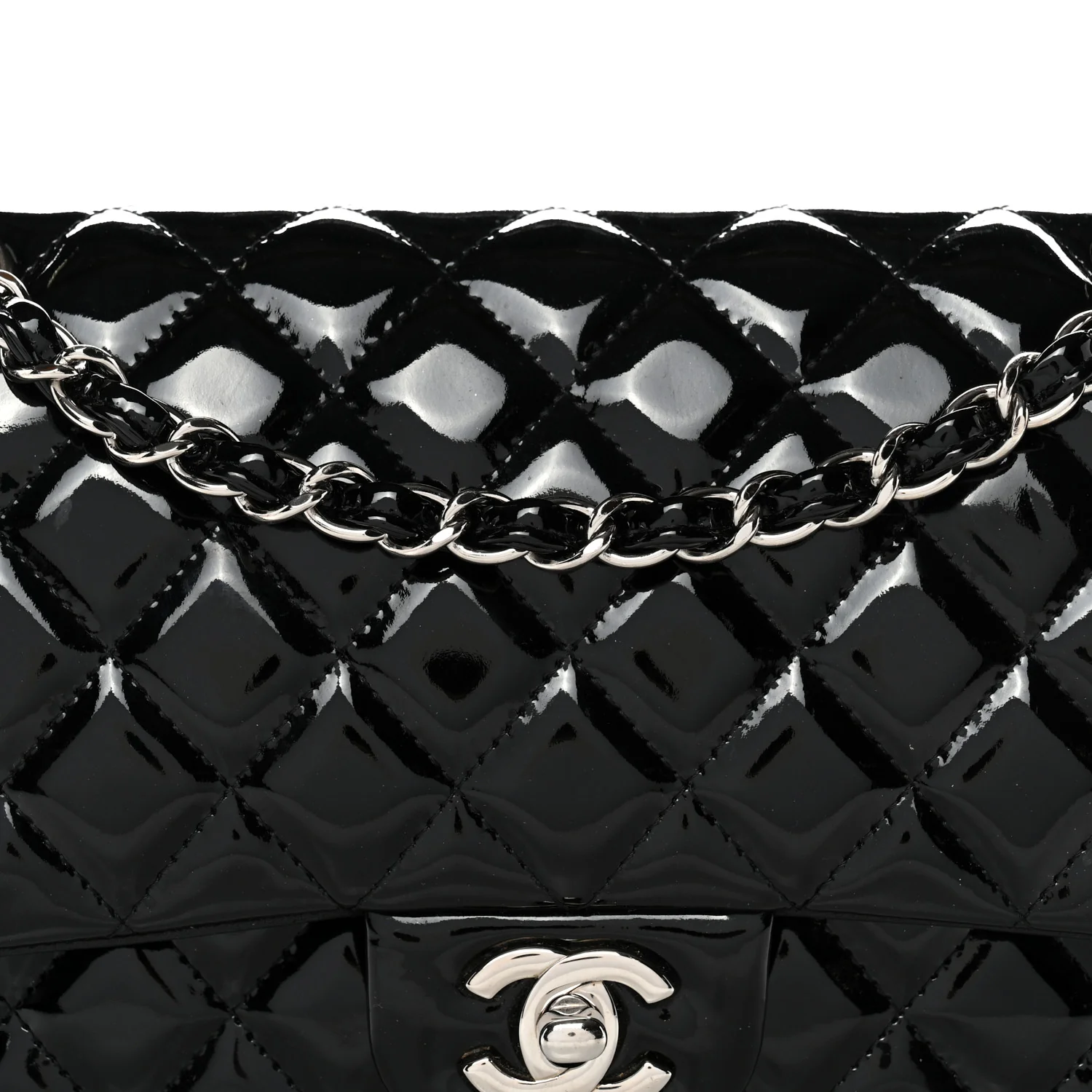 Patent Quilted Medium Double Flap Black - Image 8