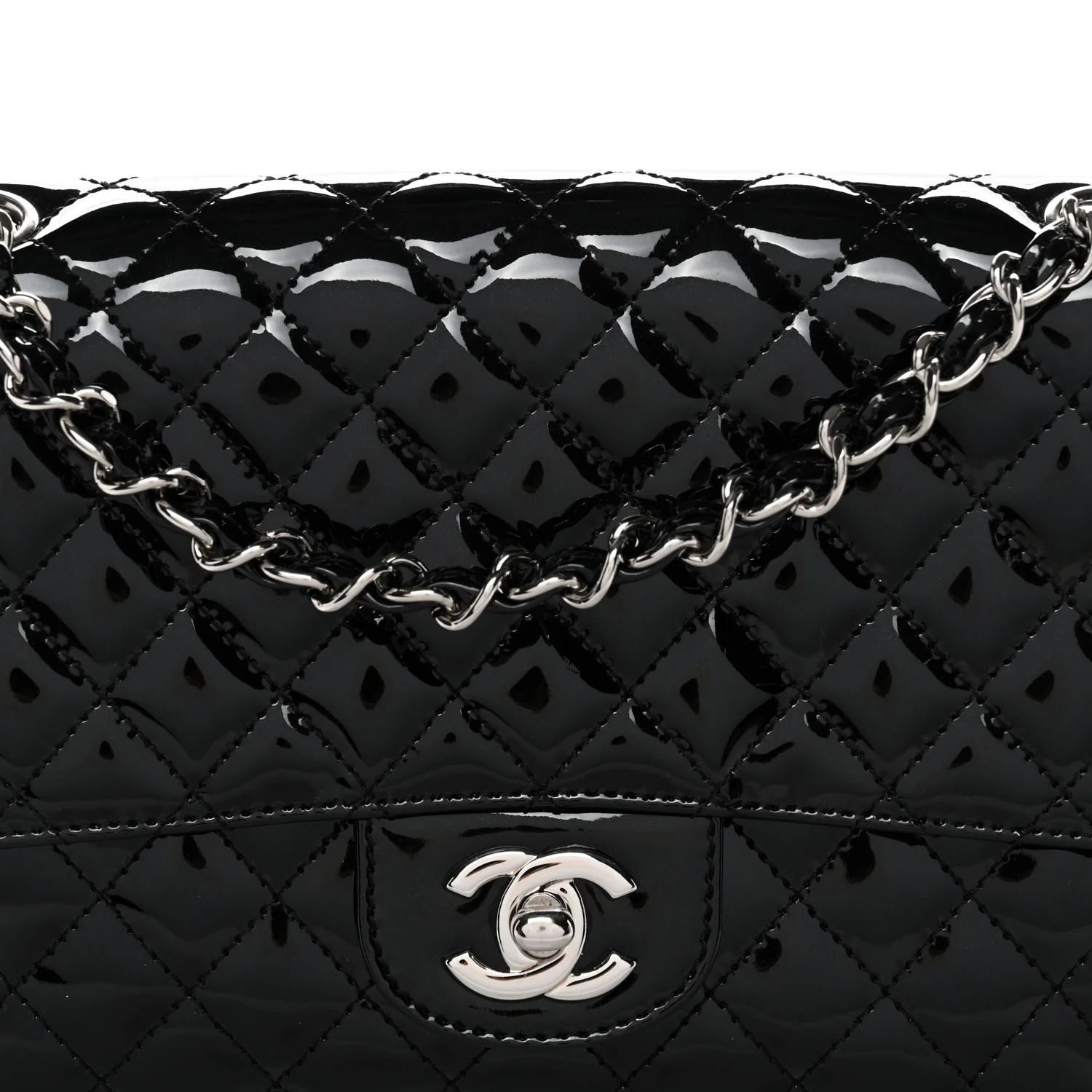 Patent Quilted Secret Label Medium Flap Black - Image 8