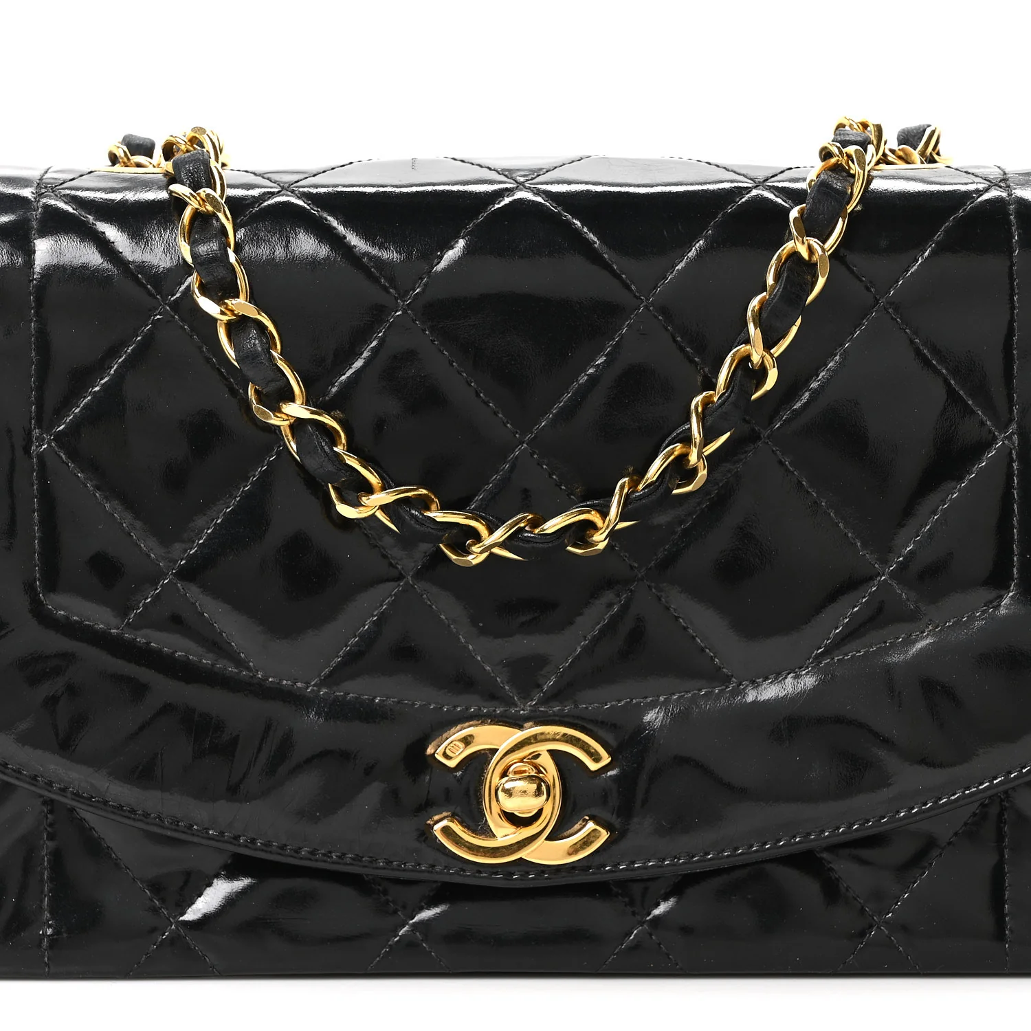 Patent Quilted Small Diana Flap Black - Image 8