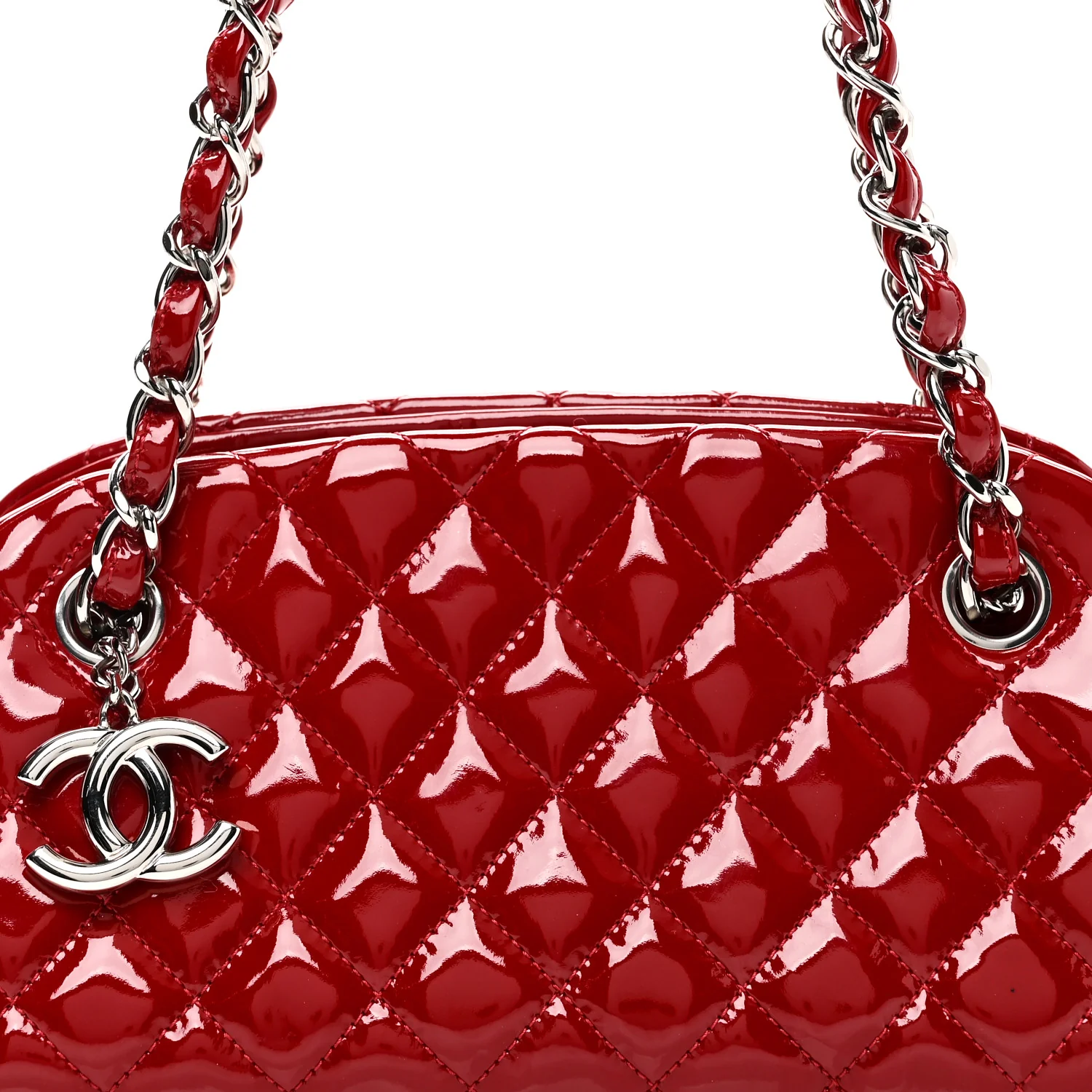 Patent Quilted Small Just Mademoiselle Bowling Bag Red - Image 8