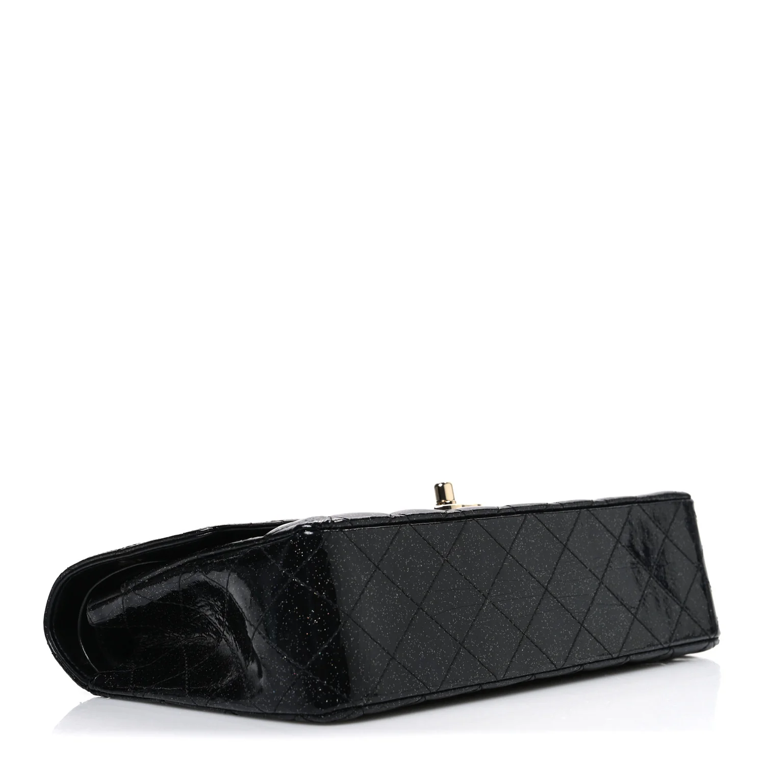 Patent Quilted Sparkle Glitter Medium Double Flap Black - Image 4