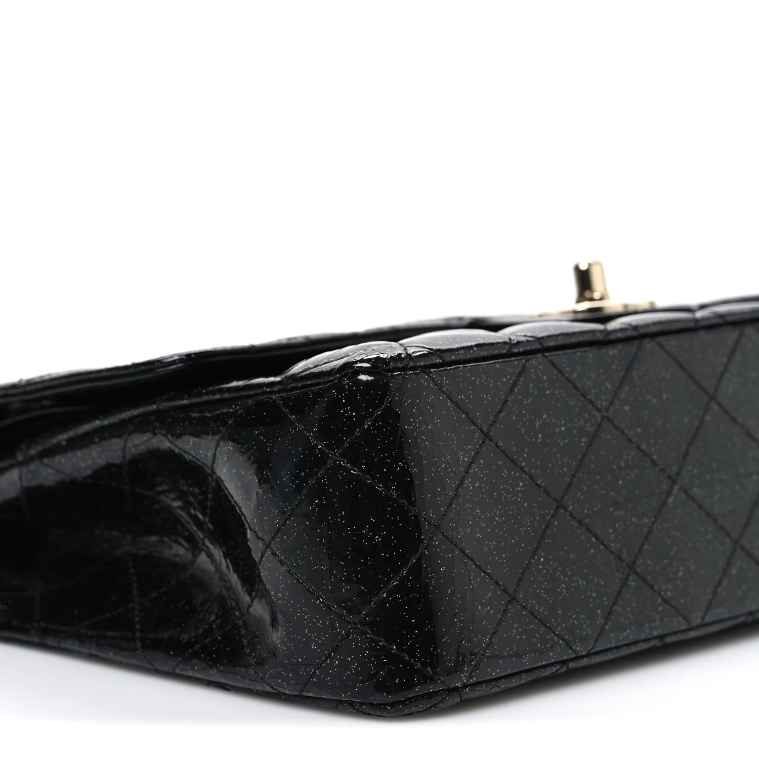 Patent Quilted Sparkle Glitter Medium Double Flap Black - Image 9