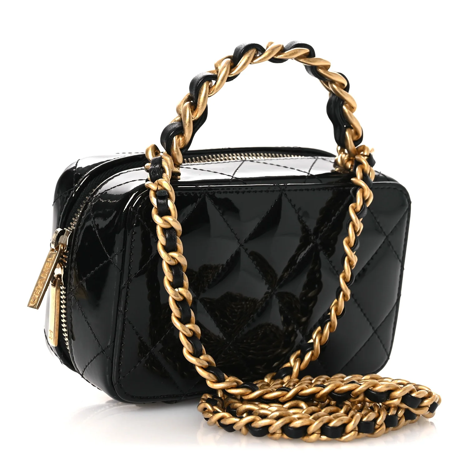 Patent Quilted Top Handle Mini Vanity Case Black - Image 3