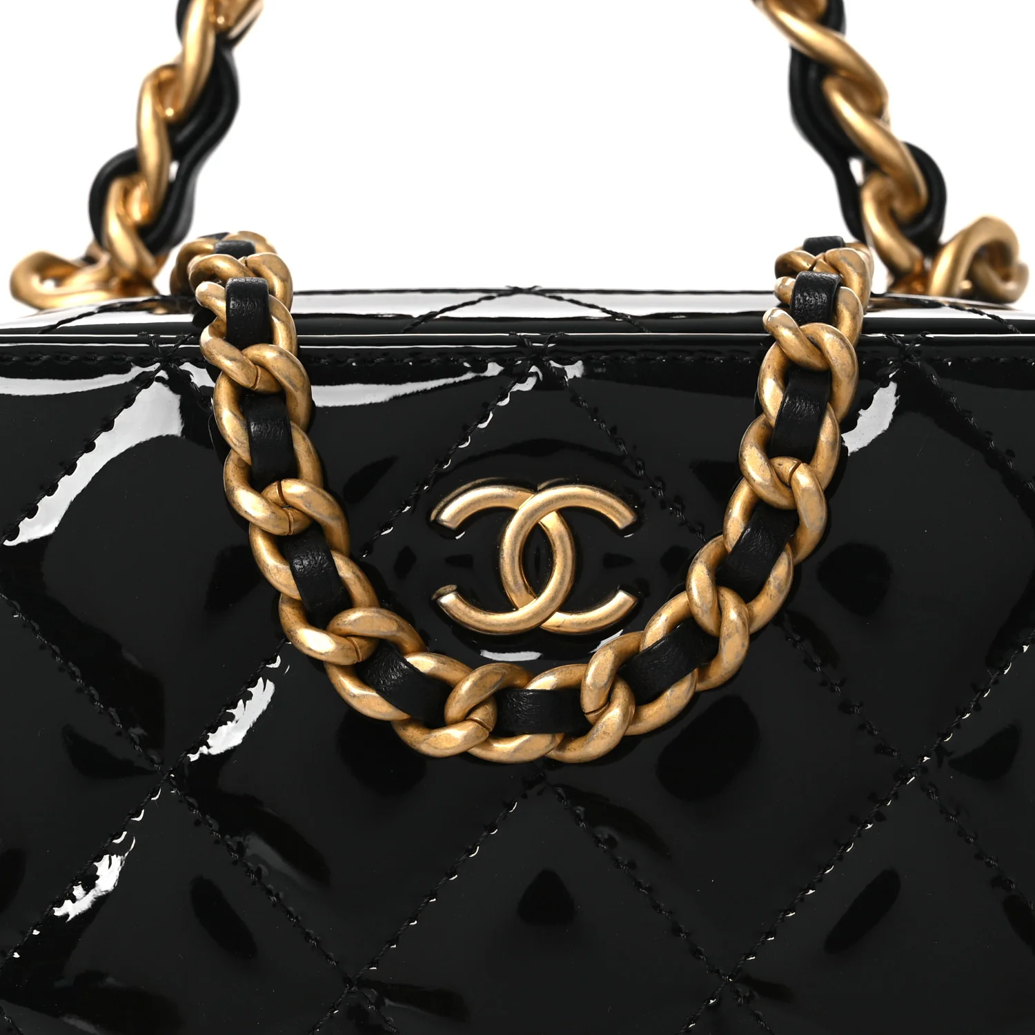 Patent Quilted Top Handle Mini Vanity Case Black - Image 8