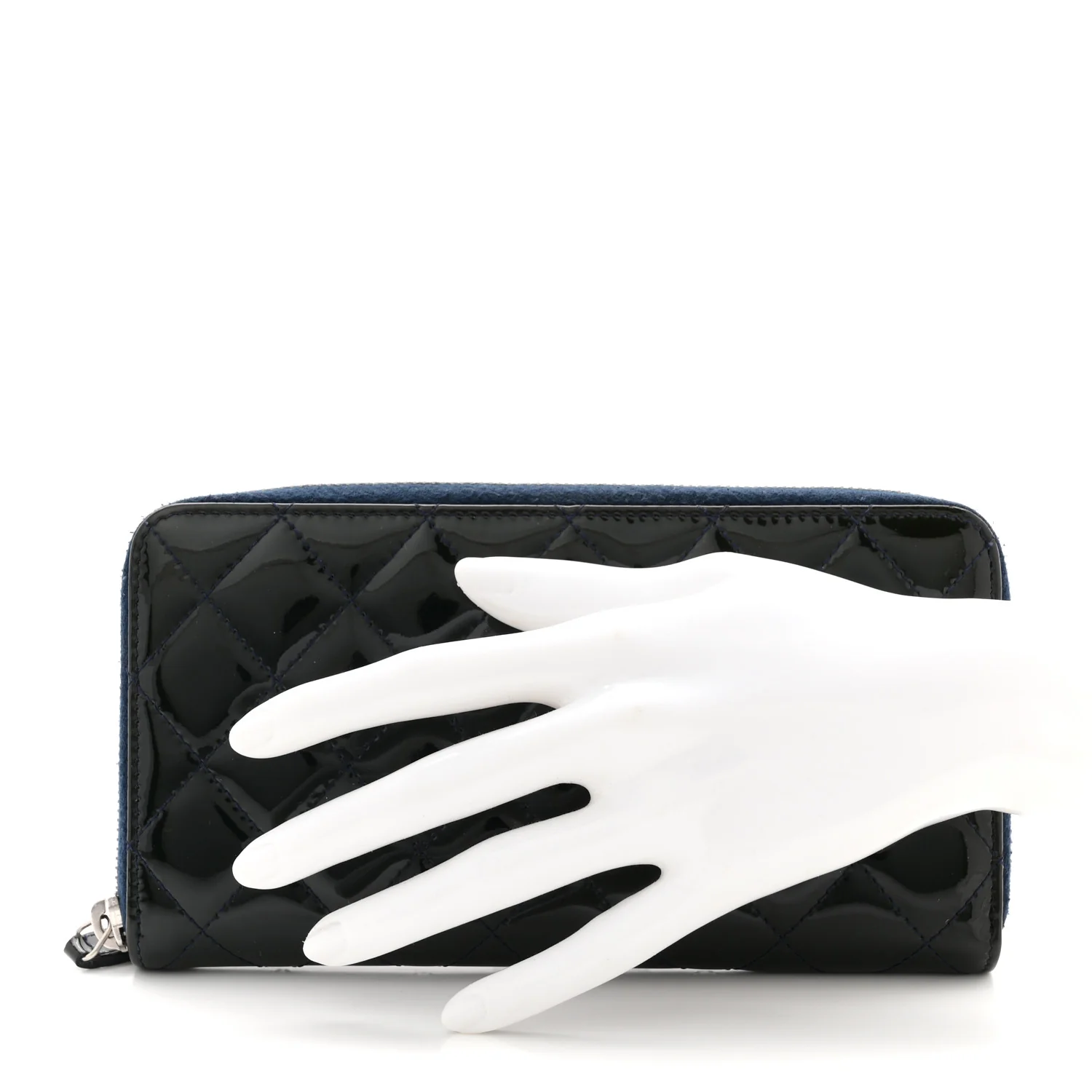 Patent Quilted Zip Around Wallet Dark Blue - Image 2