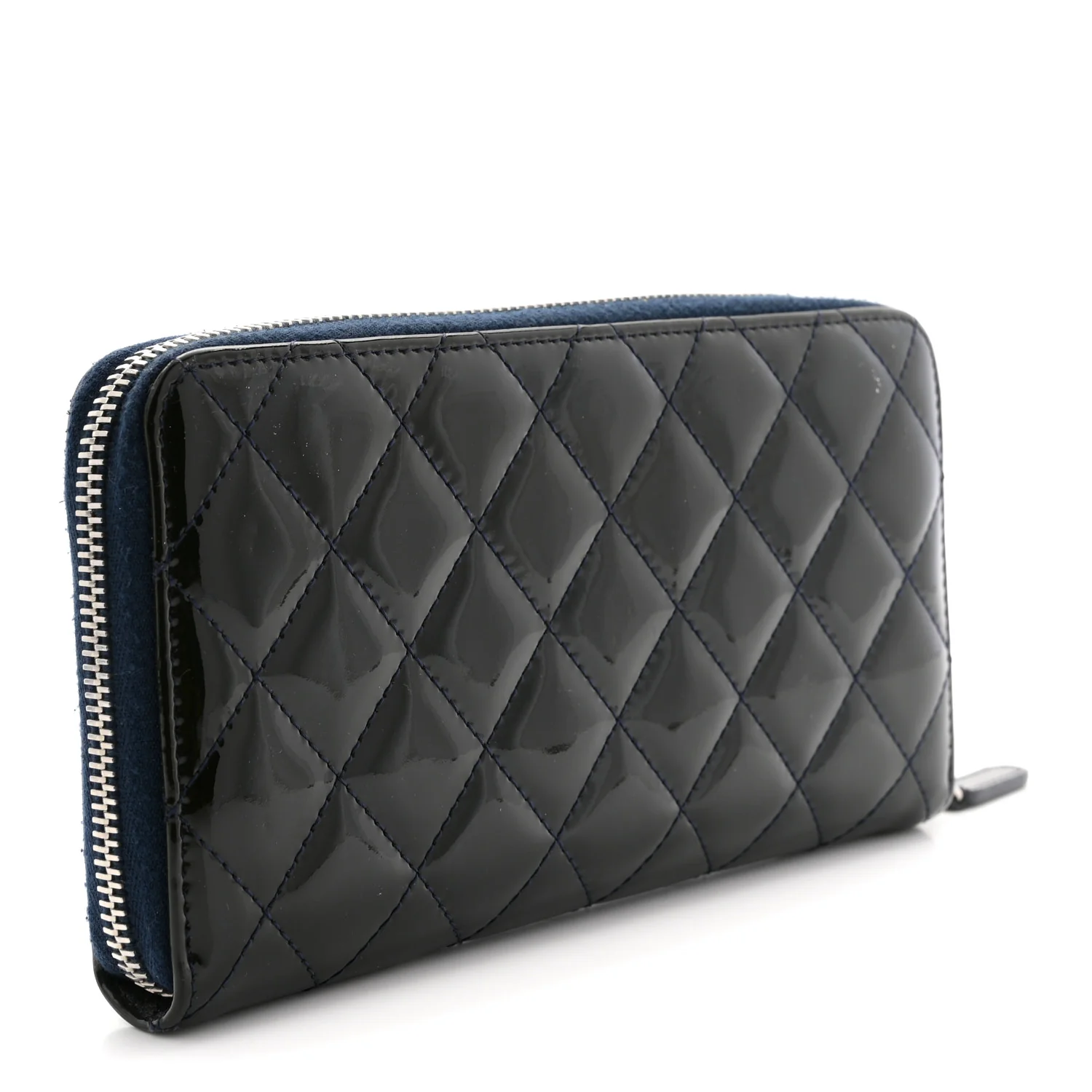 Patent Quilted Zip Around Wallet Dark Blue - Image 3