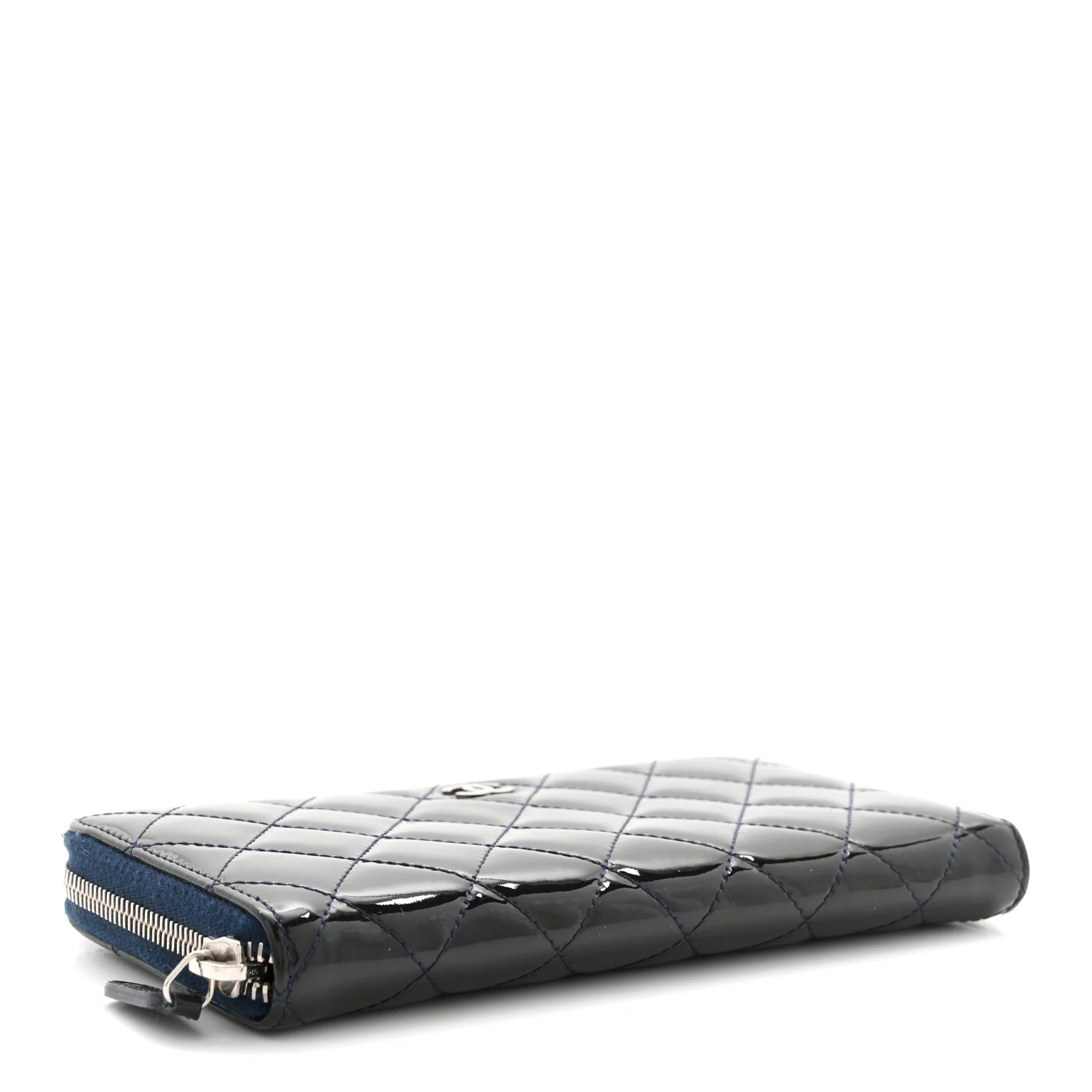 Patent Quilted Zip Around Wallet Dark Blue - Image 4