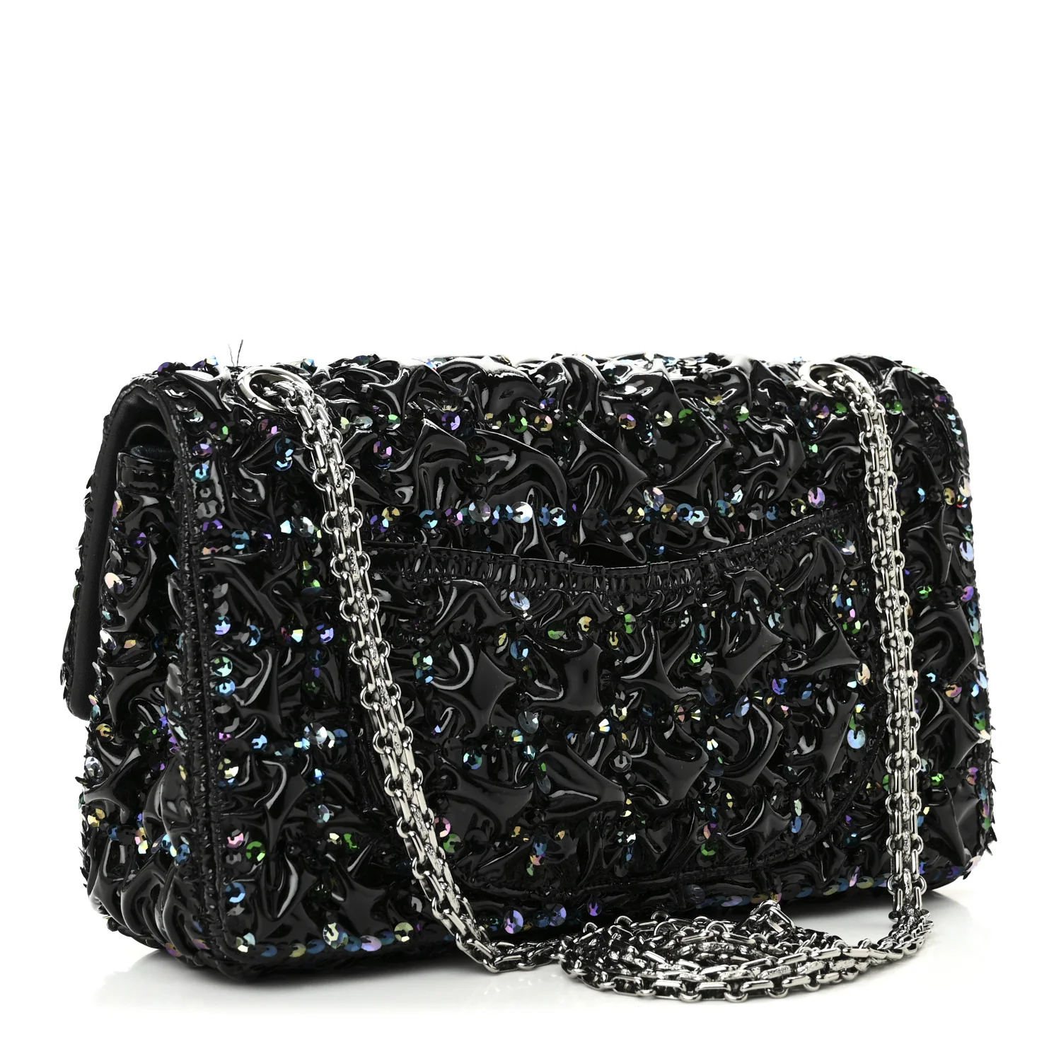Patent Sequin Crystal Ruched 2.55 Reissue 225 Flap Black - Image 3