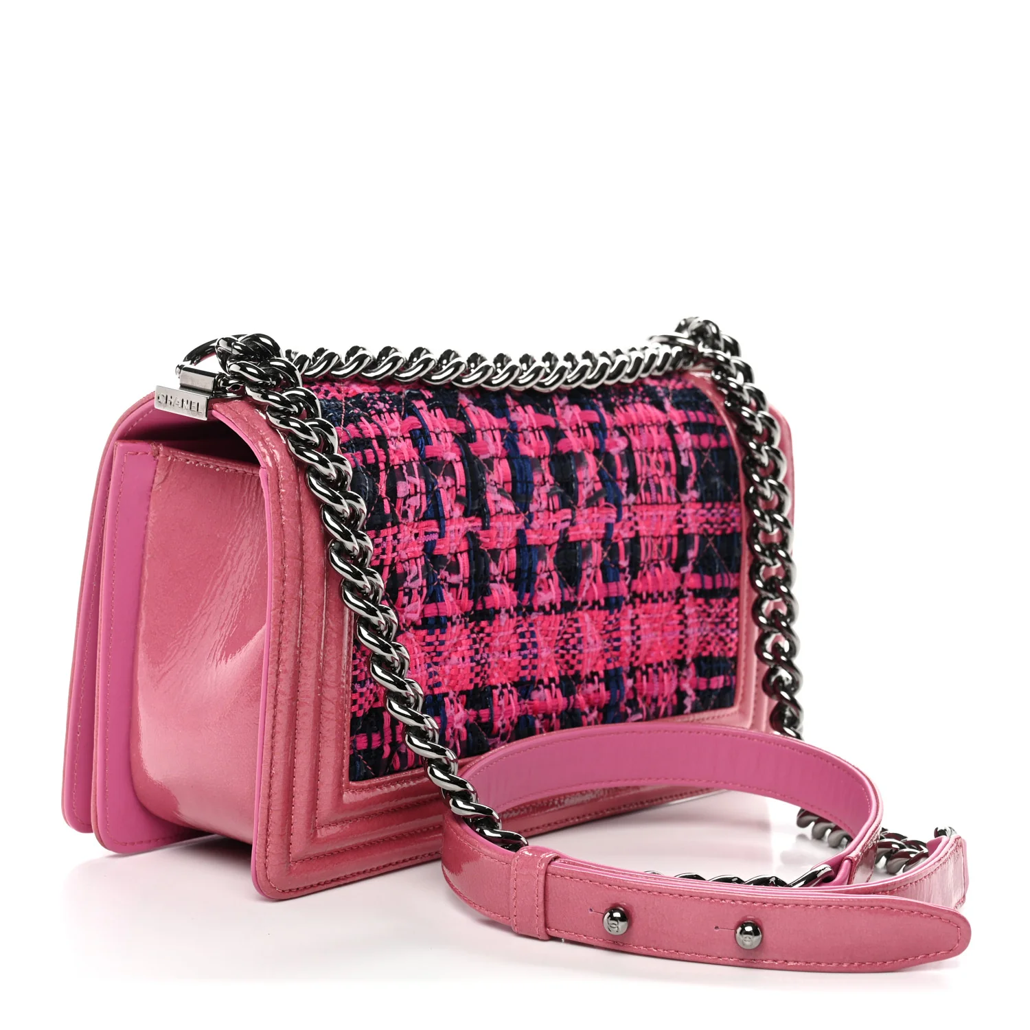 Patent Tweed Medium Boy Flap Fuchsia - Image 3