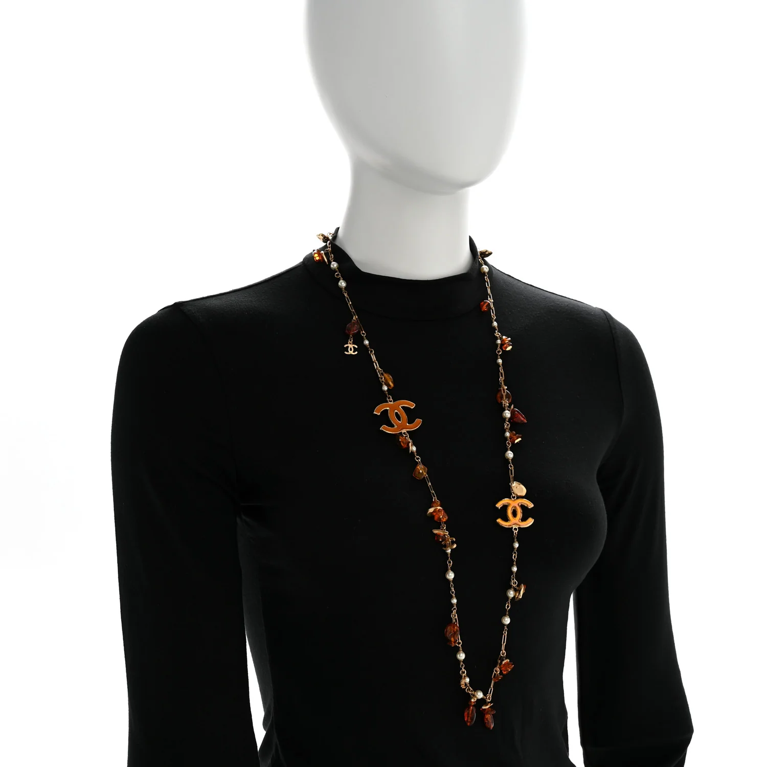 Pearl Amber CC Long Necklace Gold - Image 2