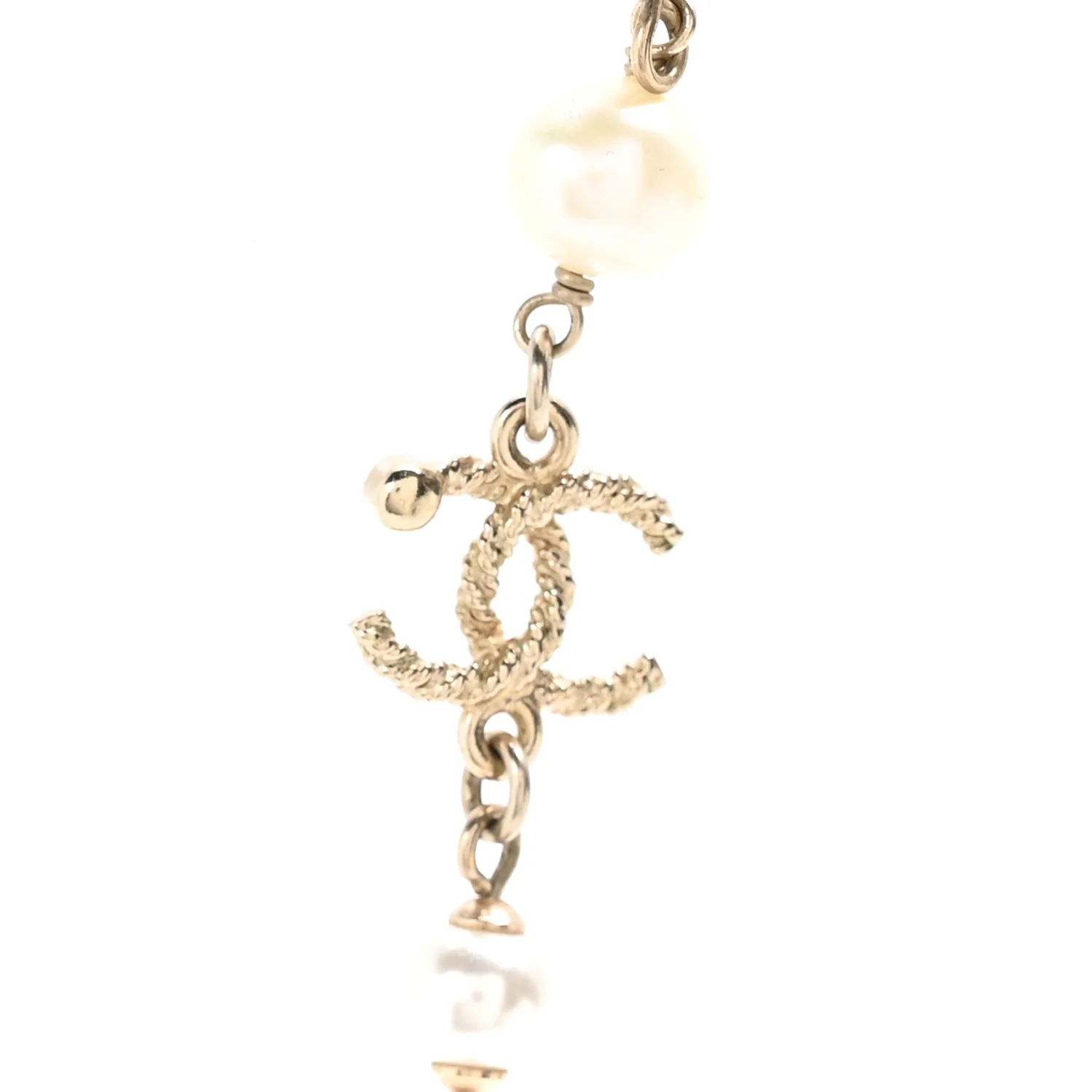 Pearl Beaded Crystal CC Long Necklace Gold Black White - Image 4