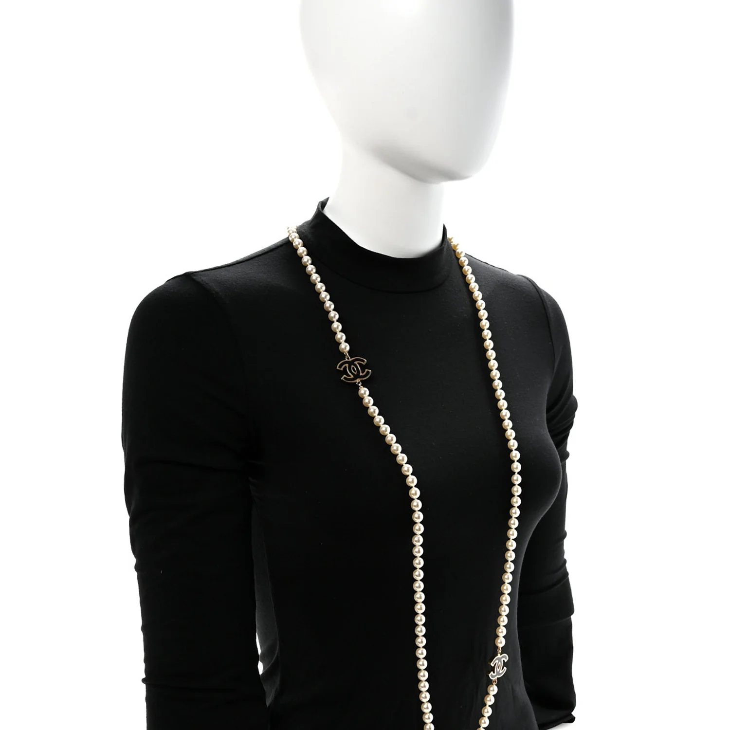 Pearl Beaded Resin CC Long Necklace Black Gold - Image 2