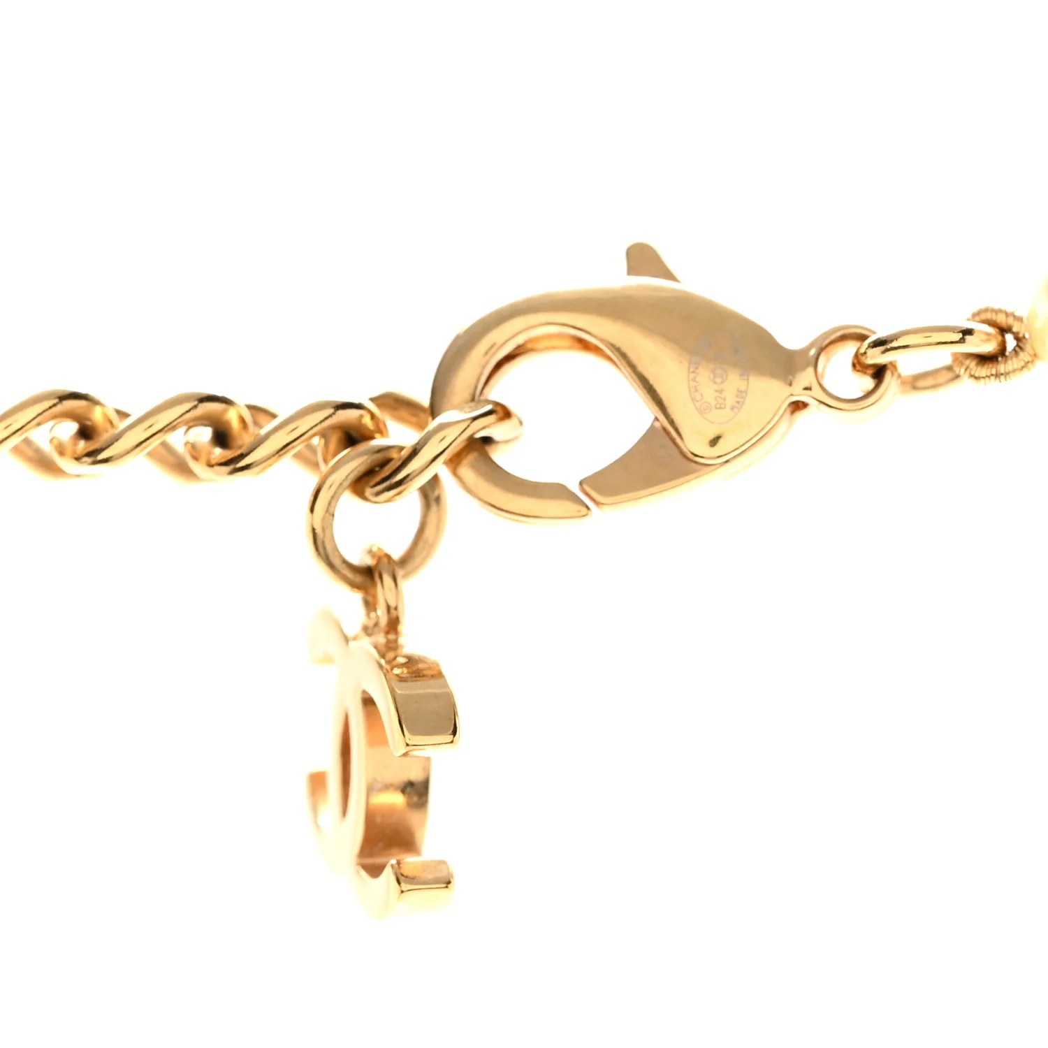 Pearl Beaded Resin CC Long Necklace Black Gold - Image 5
