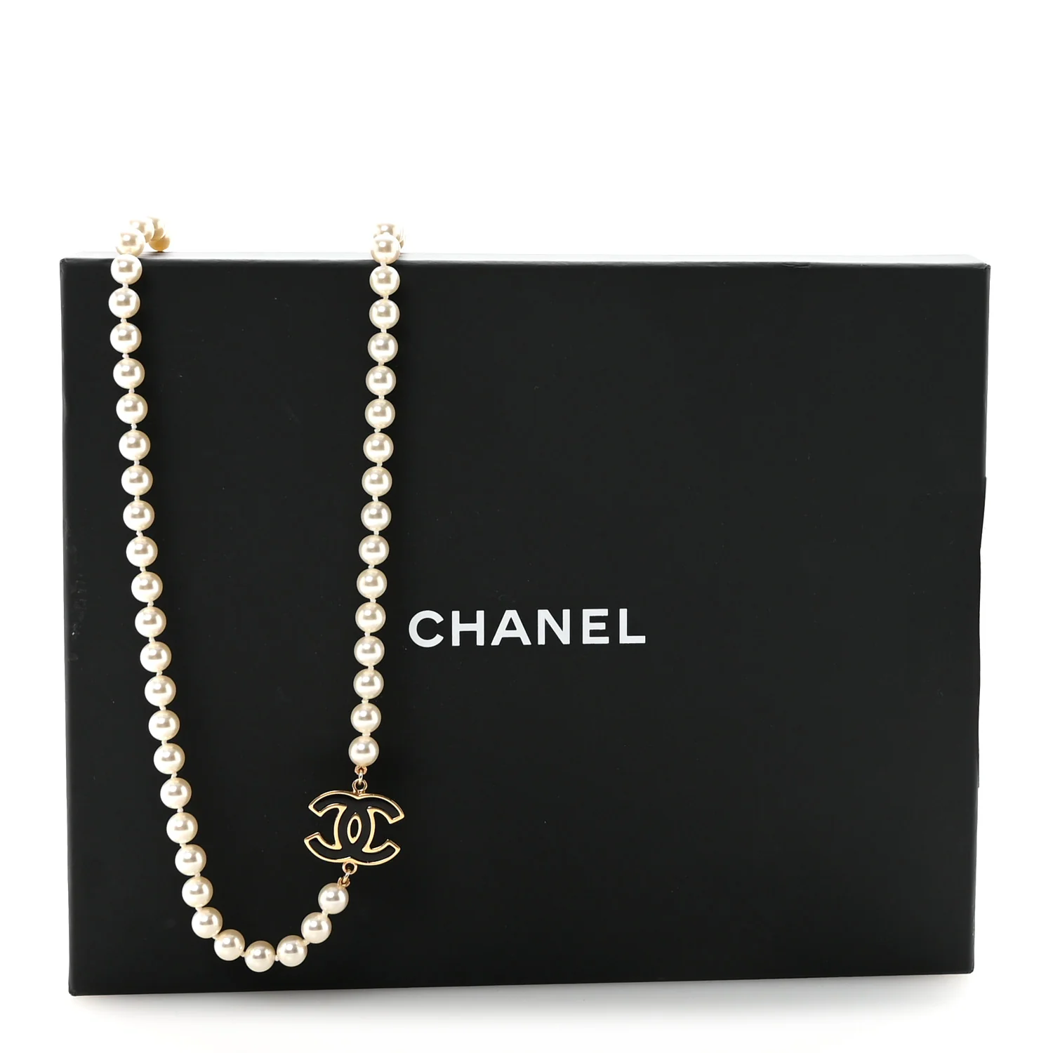 Pearl Beaded Resin CC Long Necklace Black Gold - Image 7
