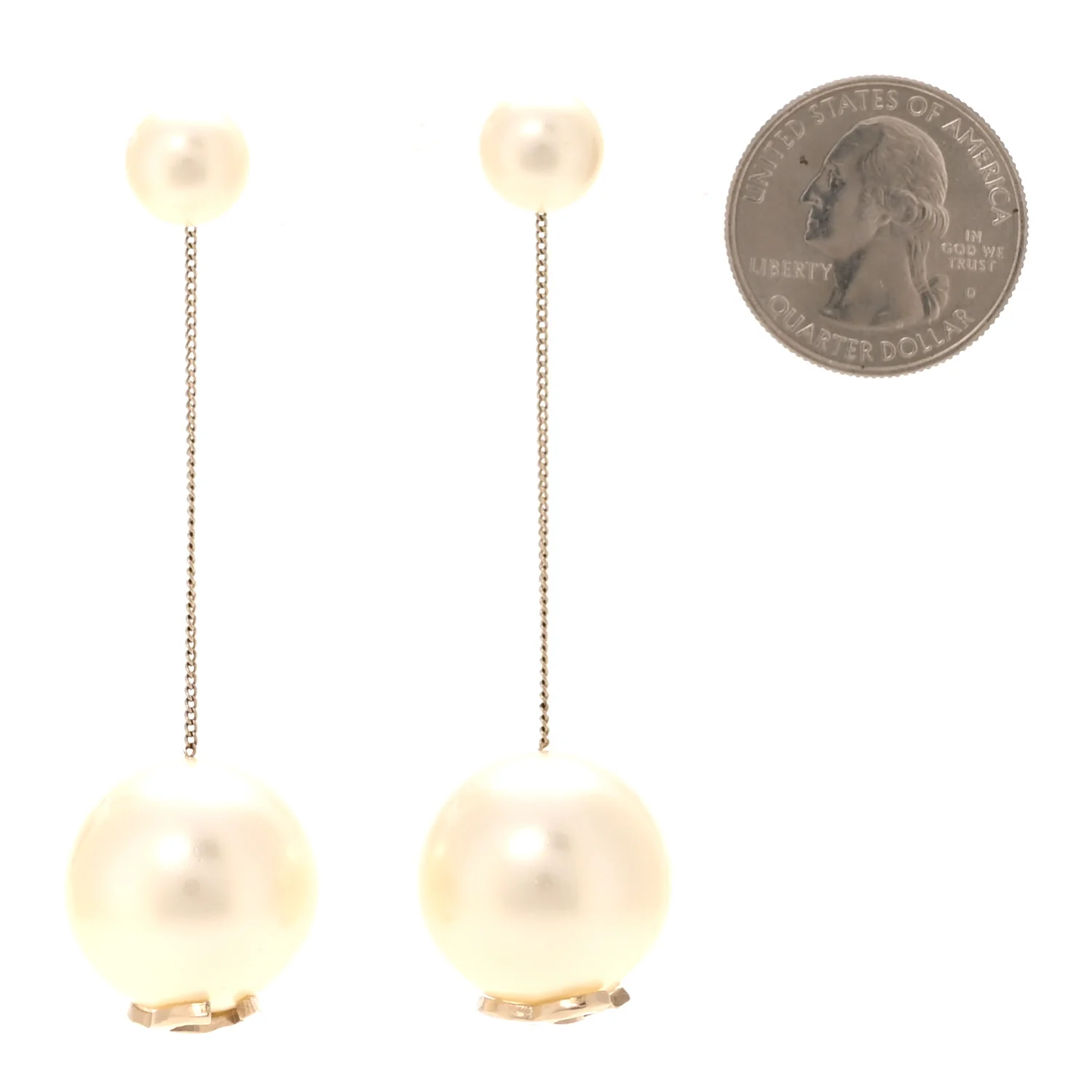 Pearl CC Chain Drop Earrings Gold - Image 2