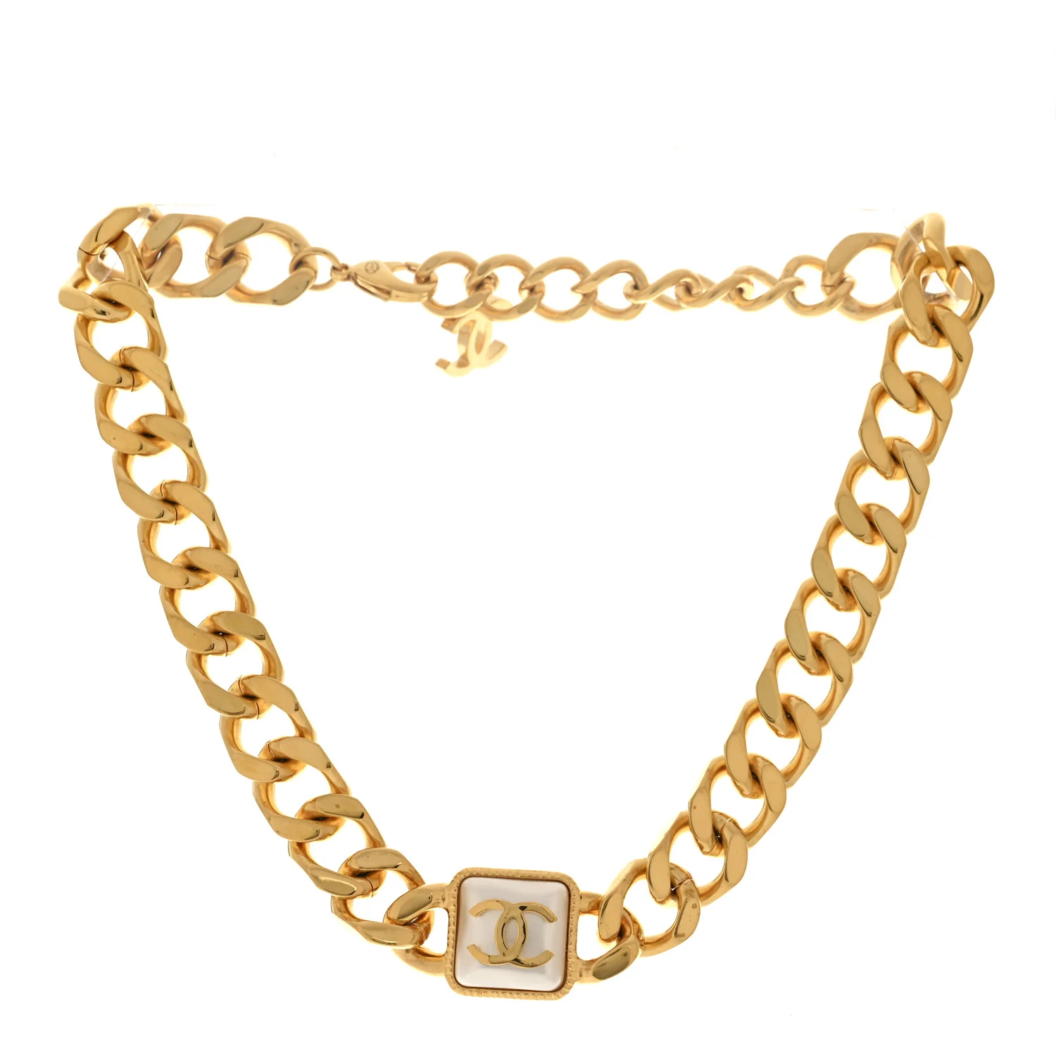 Pearl CC Chain Link Choker Necklace Gold - Image 3