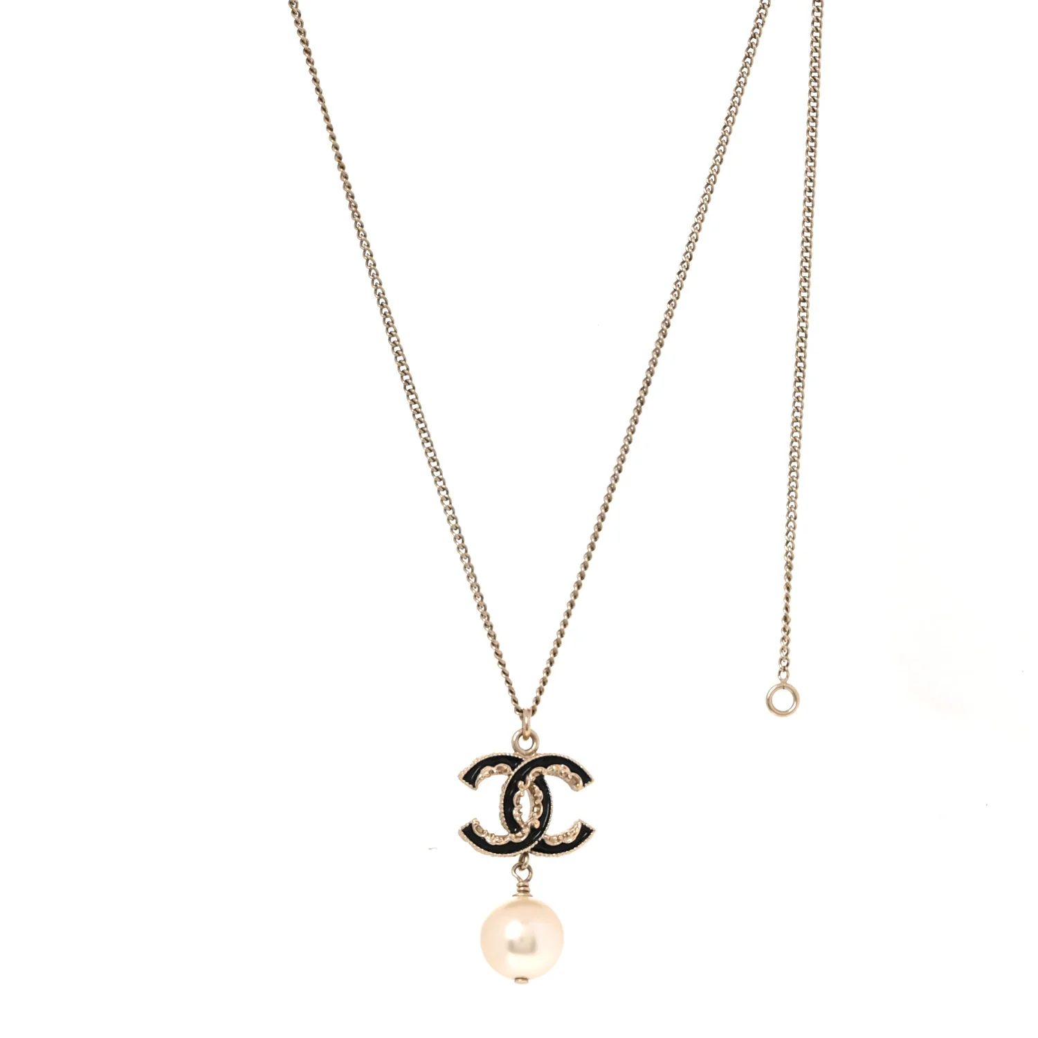 Pearl CC Drop Necklace Silver Black