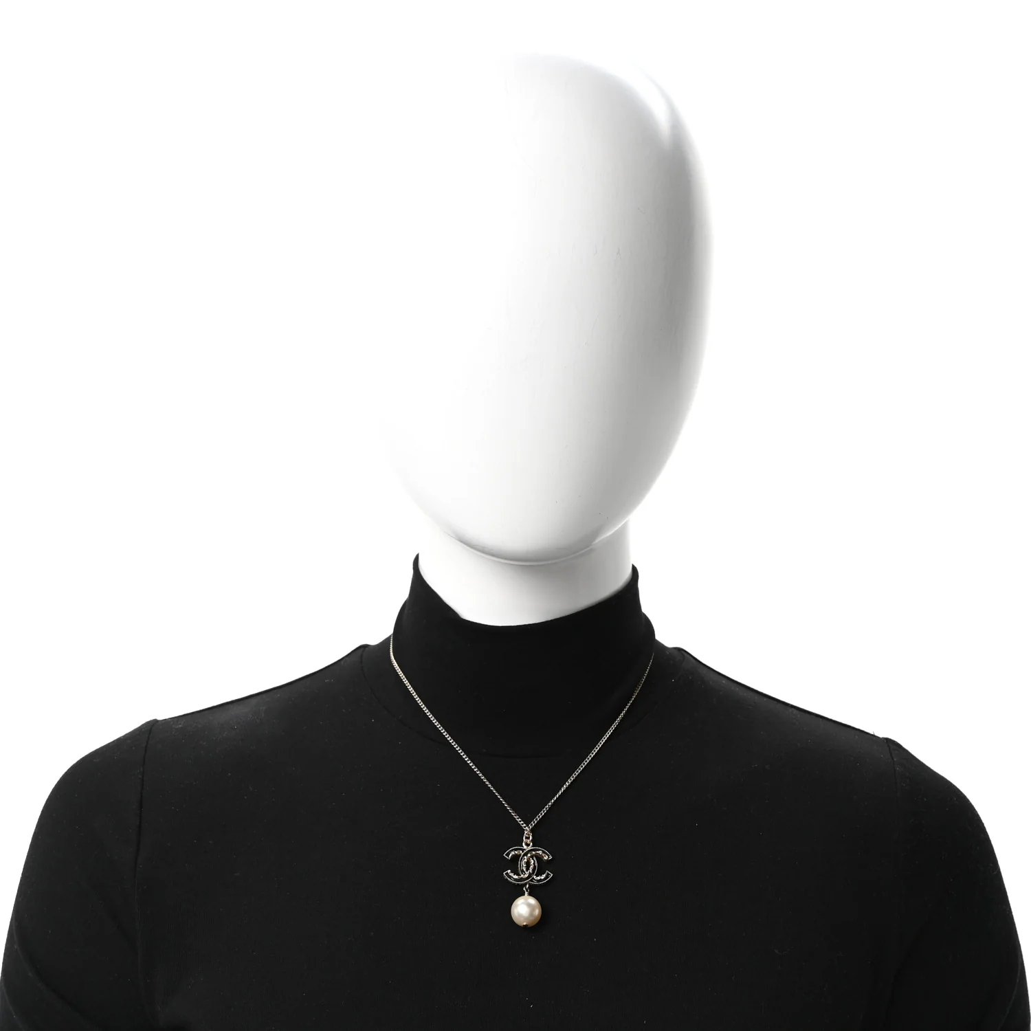 Pearl CC Drop Necklace Silver Black - Image 2