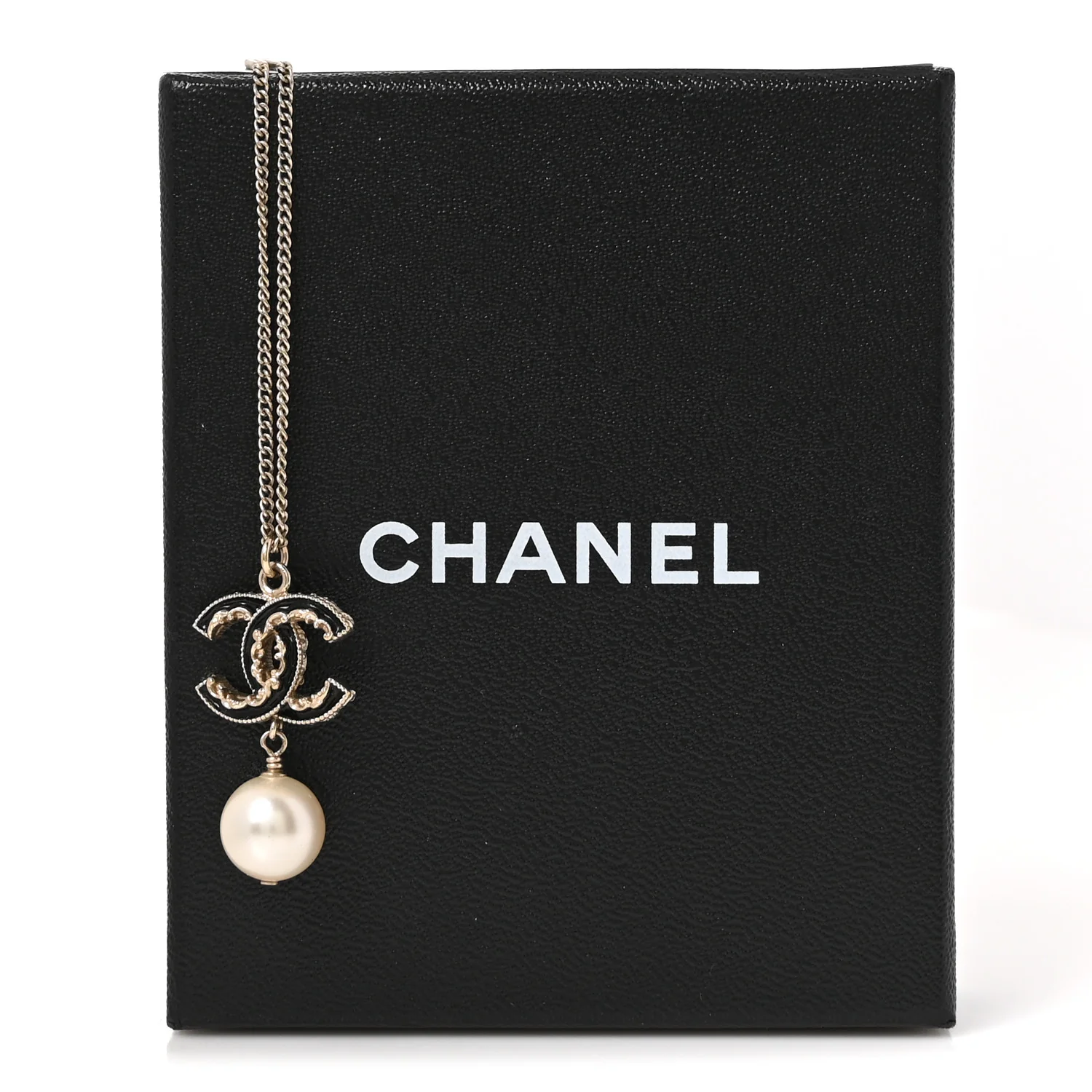 Pearl CC Drop Necklace Silver Black - Image 5